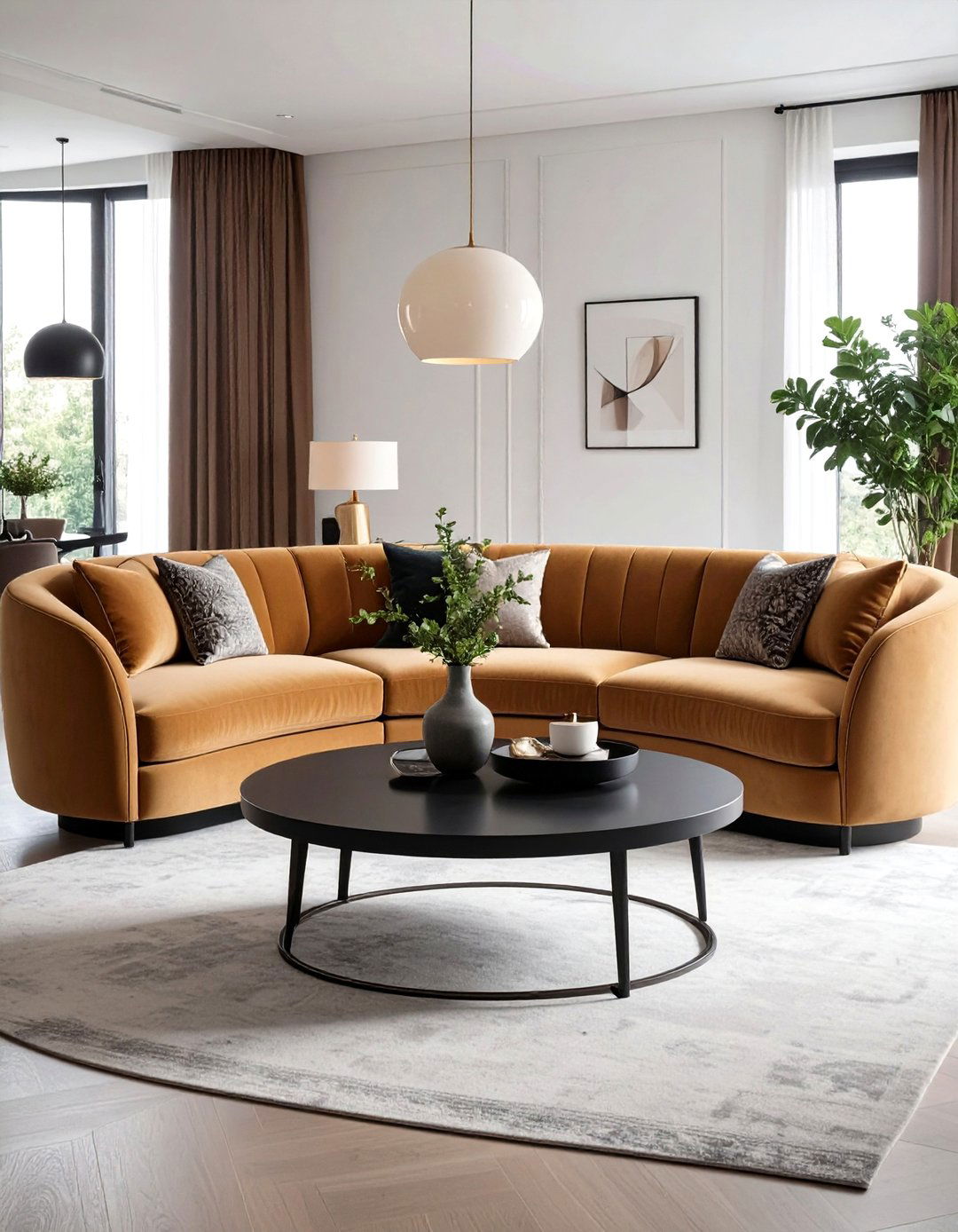 Opt for Curved Furniture Silhouettes - 20 Black and Brown Living Room Ideas