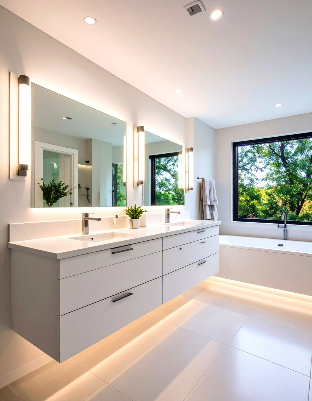 Opt for Floating Vanities - 20 Small White Bathroom Ideas