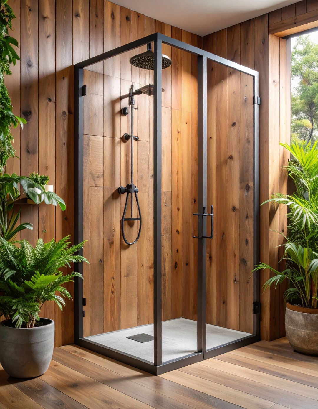 Opt for Industrial Style and Warm Wood - 20 Rustic Walk-in Shower Ideas