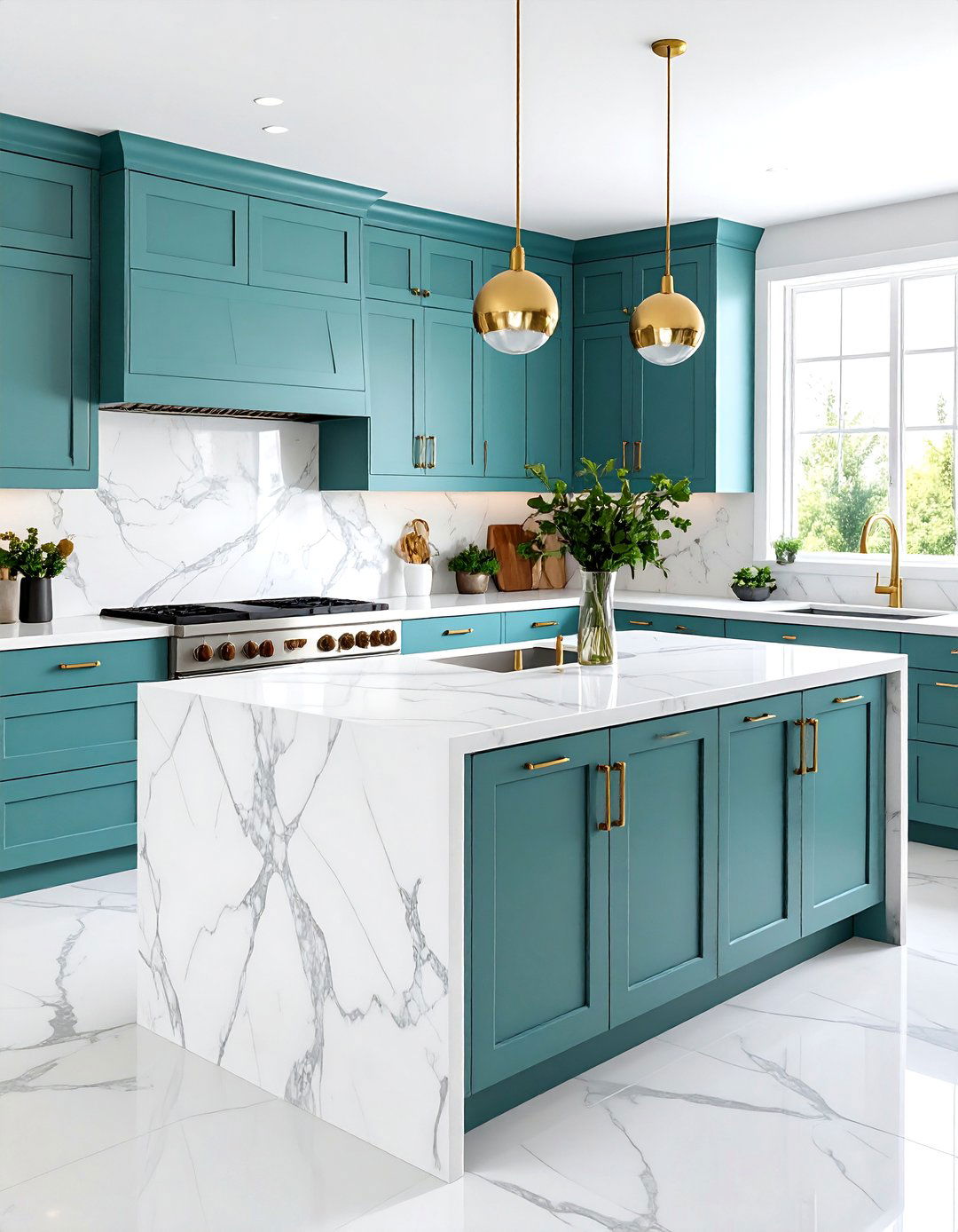 Opt for Teal Lower Cabinets and White Upper Cabinets - 20 Teal and White Kitchen Ideas