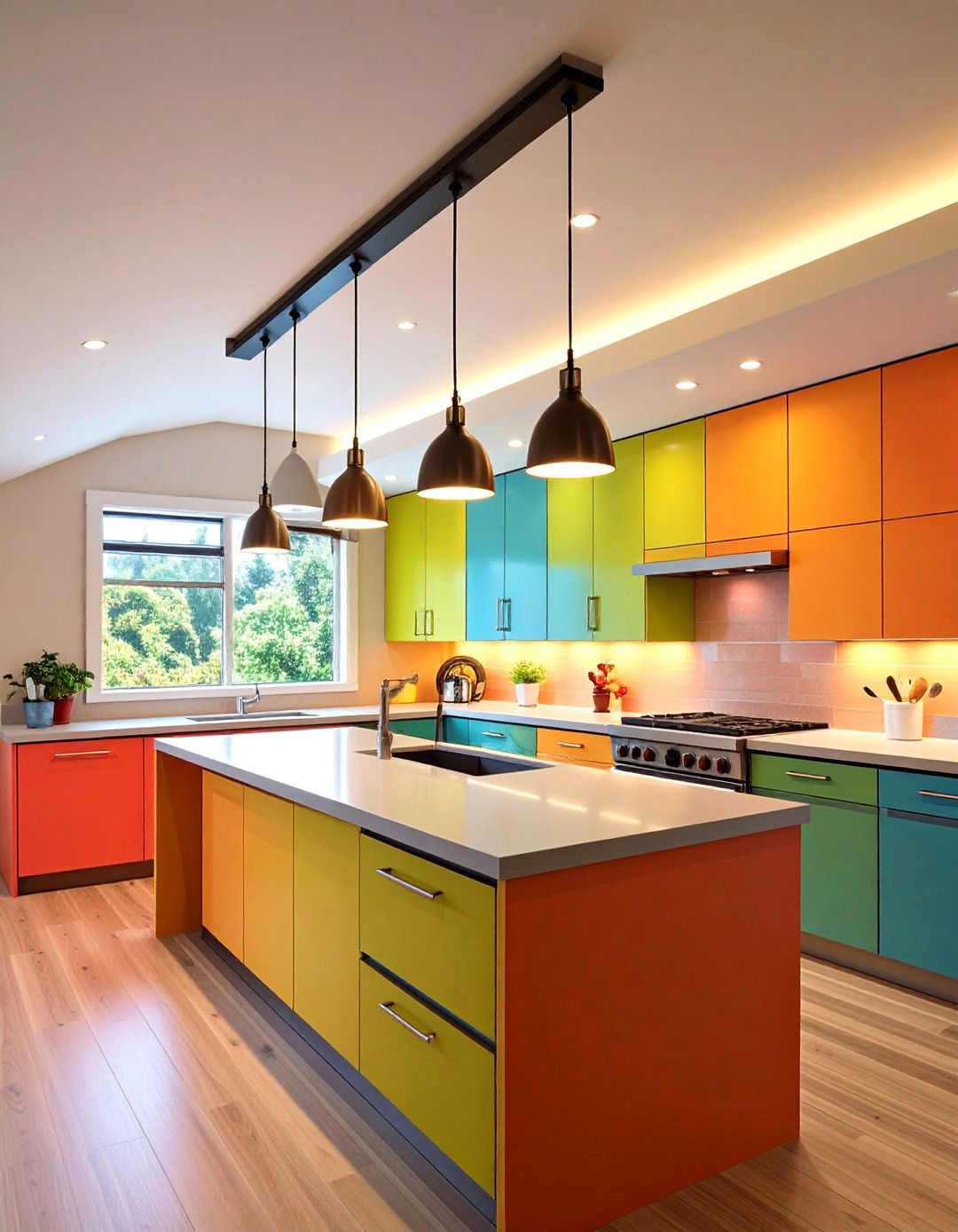 Opt for a Linear Pendant Track Light - 20 Sloped Ceiling Kitchen Ideas