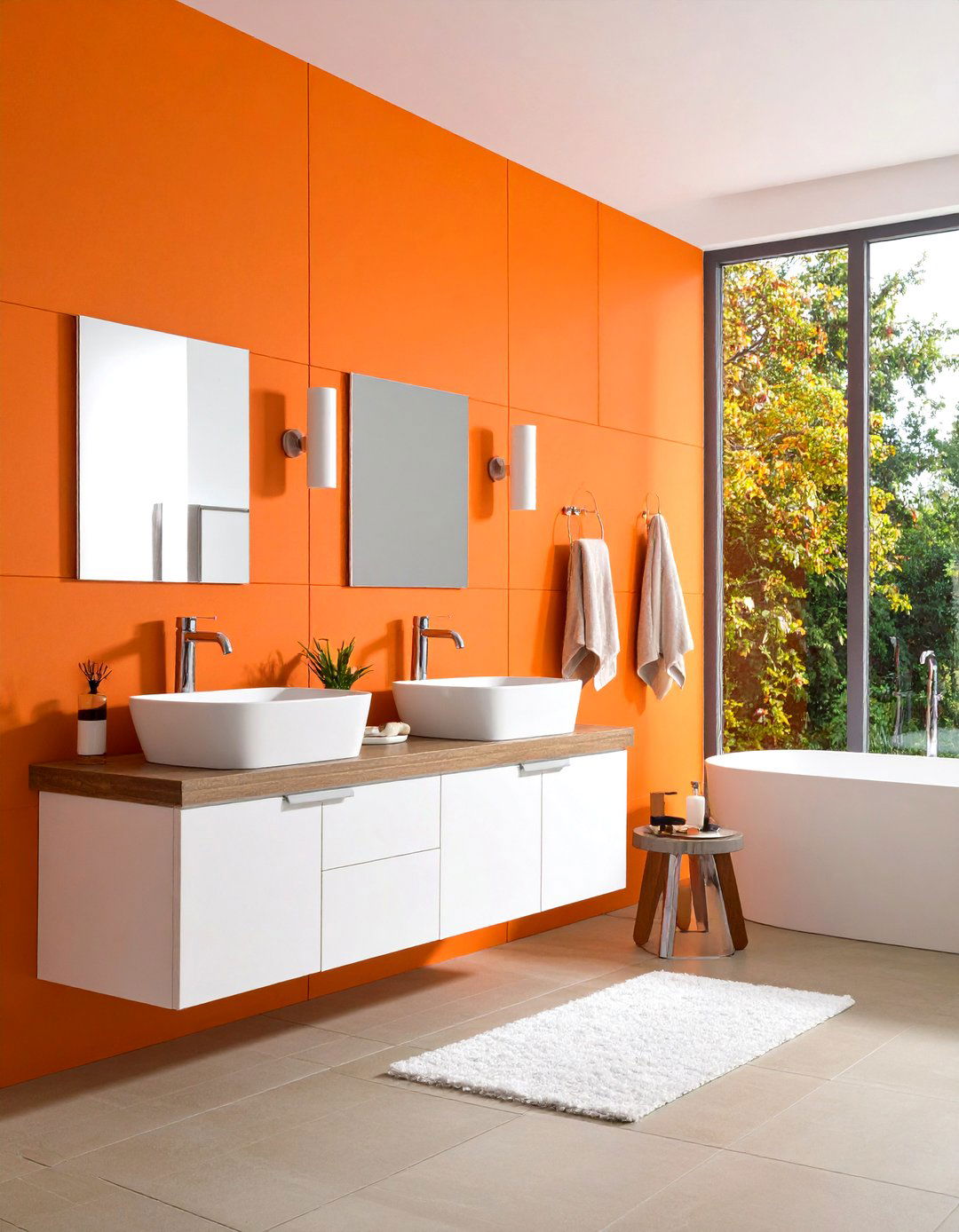 Orange Bathroom Accent Wall for Morning Energy - 20 Orange Accent Wall Ideas