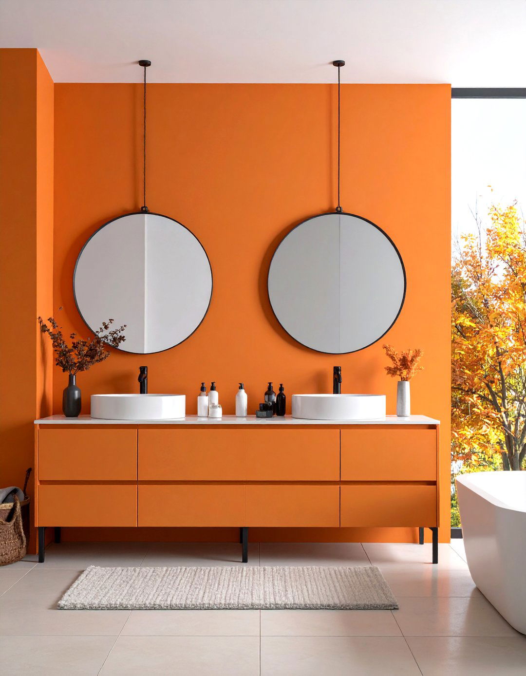 Orange Bathroom Accent Wall with Paint - 20 Orange Bathroom Ideas