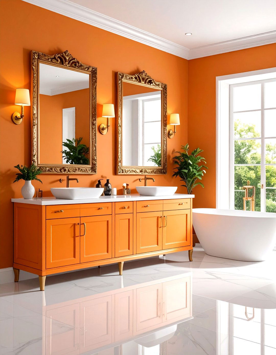 Orange Bathroom Mirror and Frame Accents - 20 Orange Bathroom Ideas