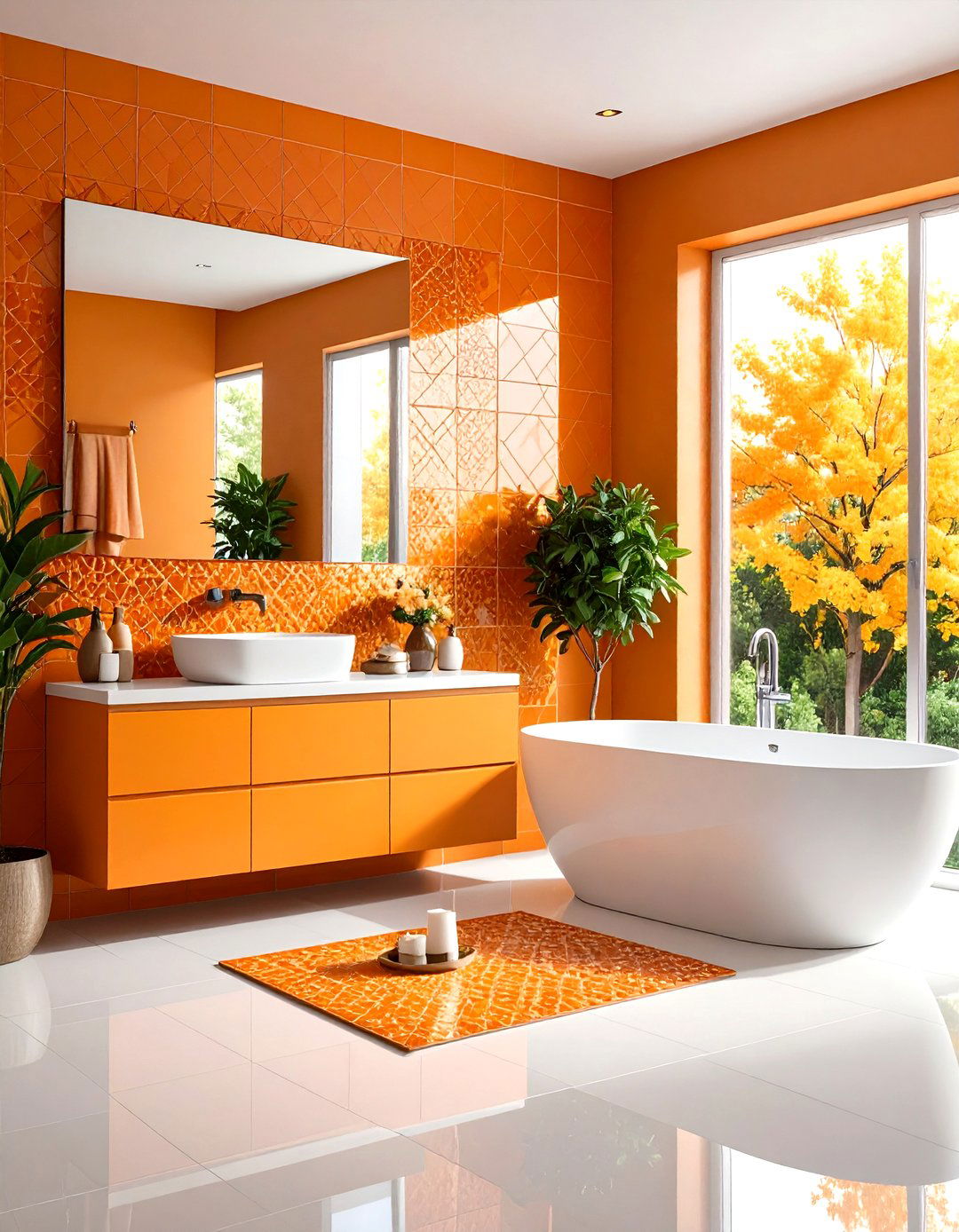 Orange Bathroom Mosaic Tile Backsplash - 20 Orange Bathroom Ideas