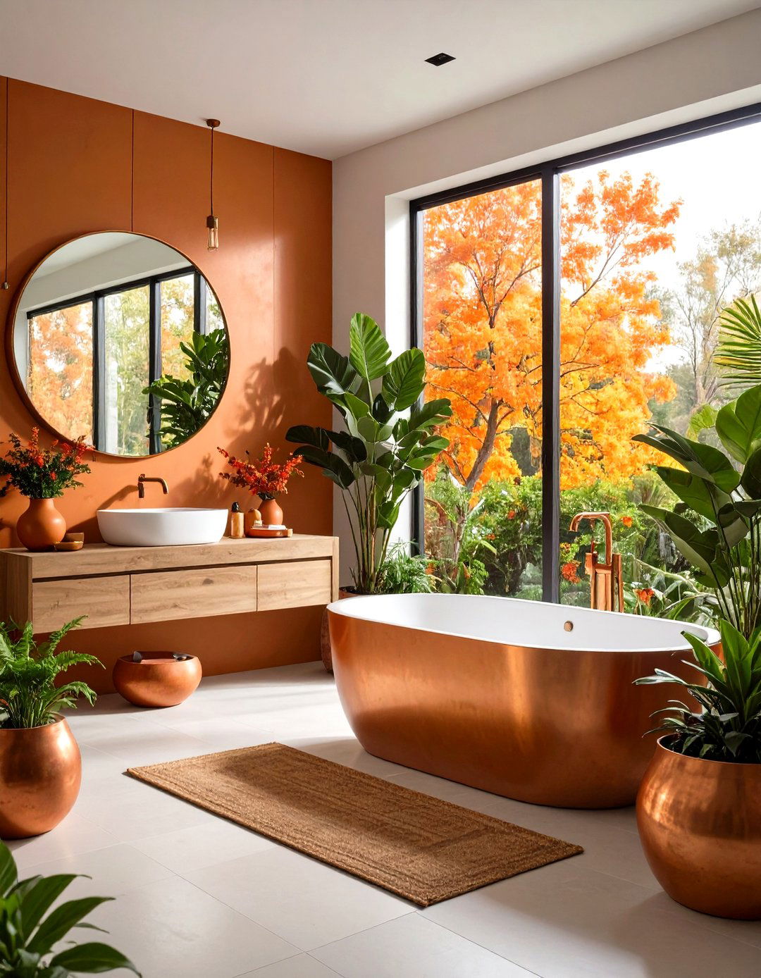 Orange Bathroom Plant and Natural Element Integration - 20 Orange Bathroom Ideas