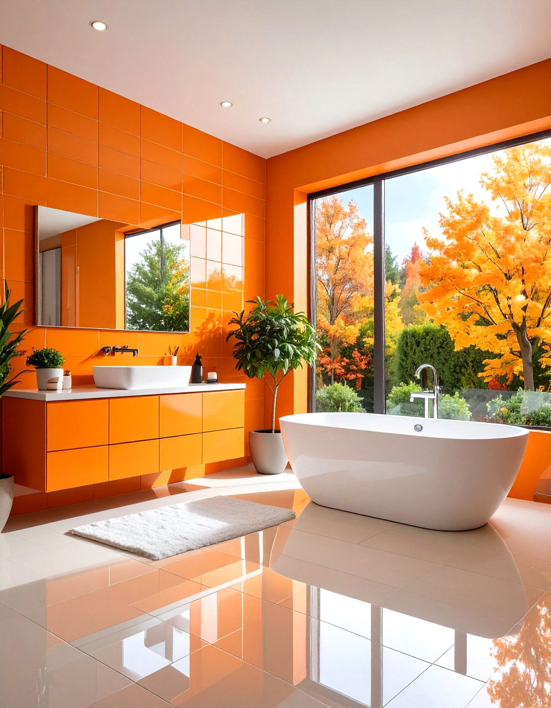 Orange Bathroom Subway Tile Feature - 20 Orange Bathroom Ideas