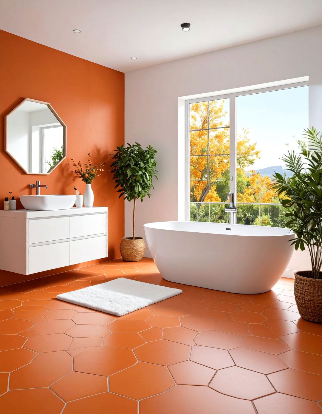 Orange Bathroom Terracotta Floor Tiles - 20 Orange Bathroom Ideas