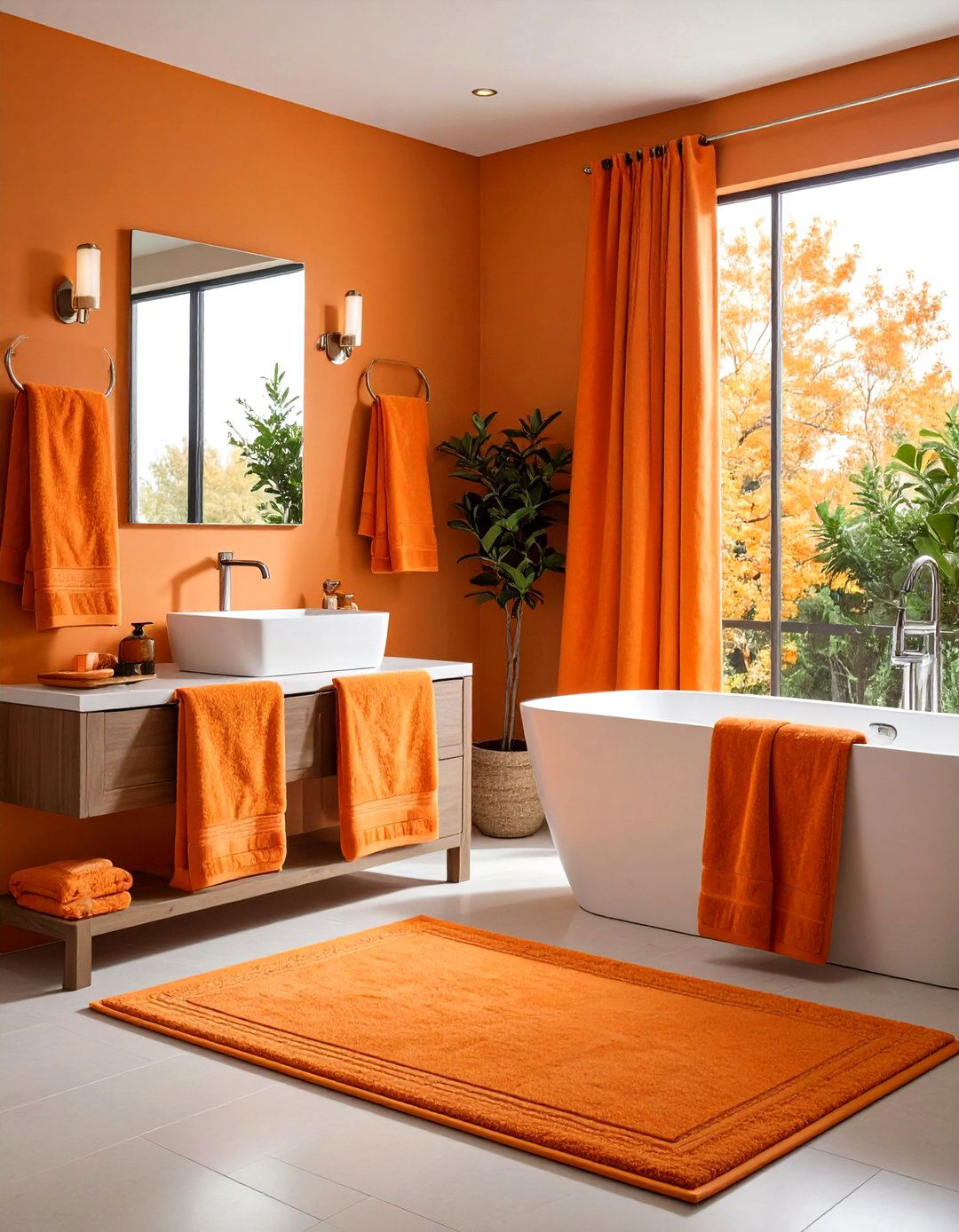 Orange Bathroom Textile and Towel Coordination - 20 Orange Bathroom Ideas
