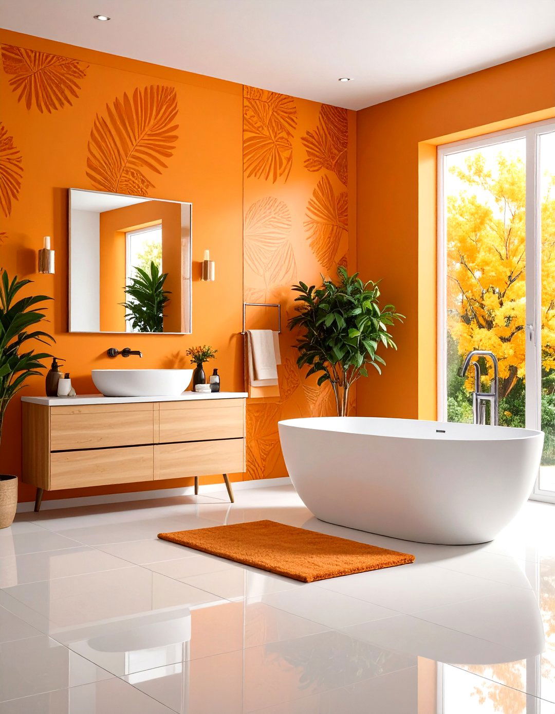 Orange Bathroom Wallpaper Installation - 20 Orange Bathroom Ideas