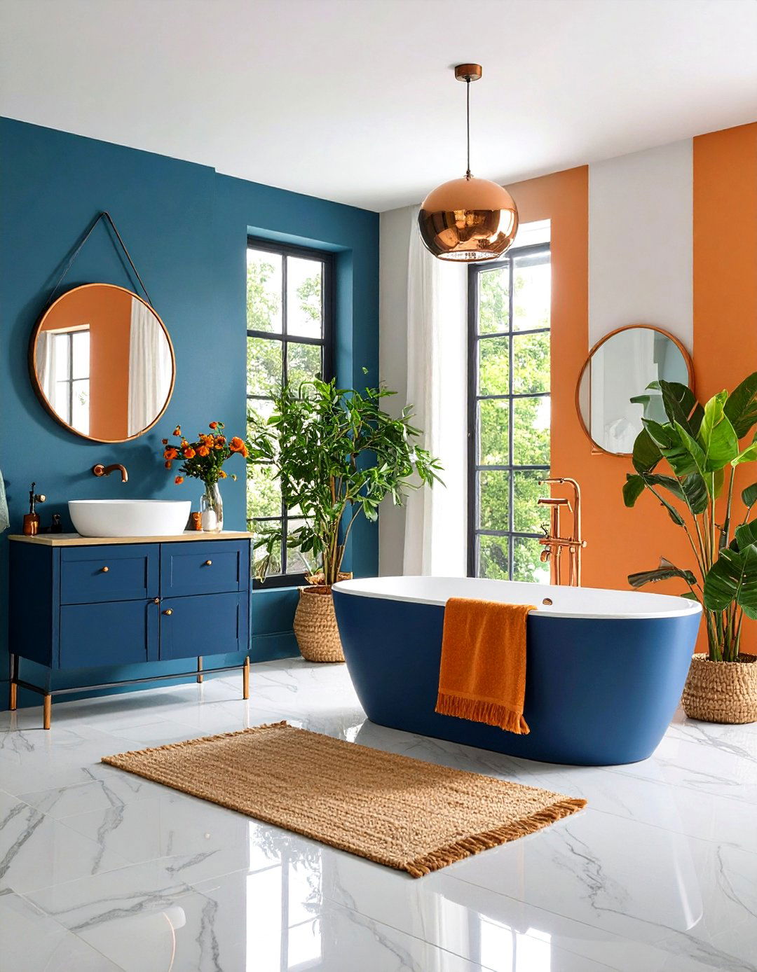 Orange Bathroom and Blue Color Combination - 20 Orange Bathroom Ideas