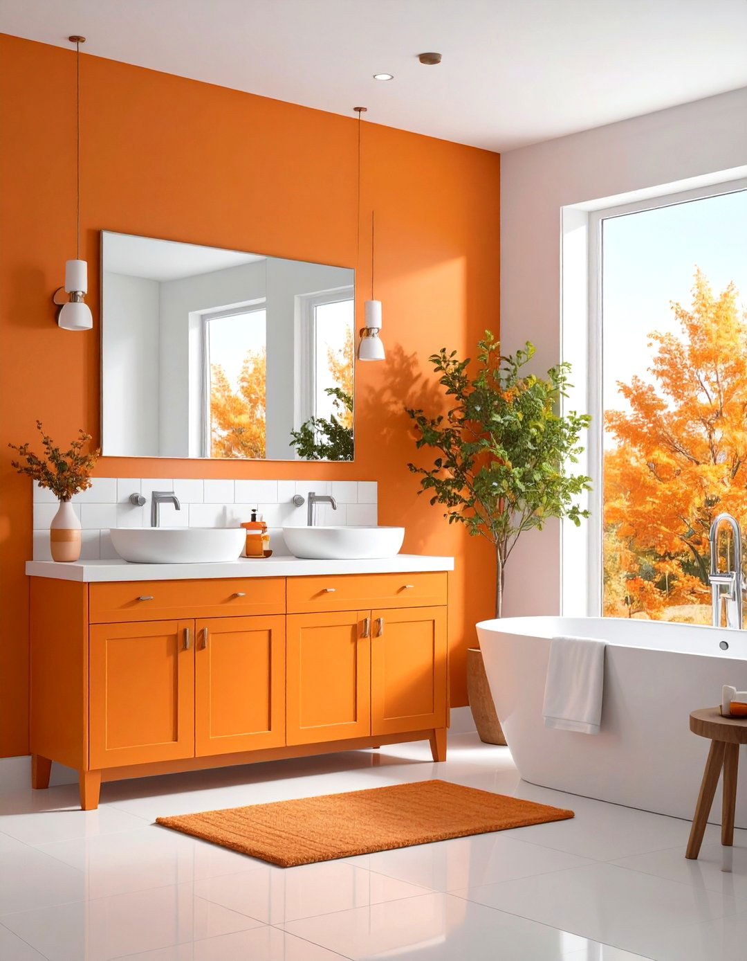 Orange Bathroom with White Contrast Elements - 20 Orange Bathroom Ideas