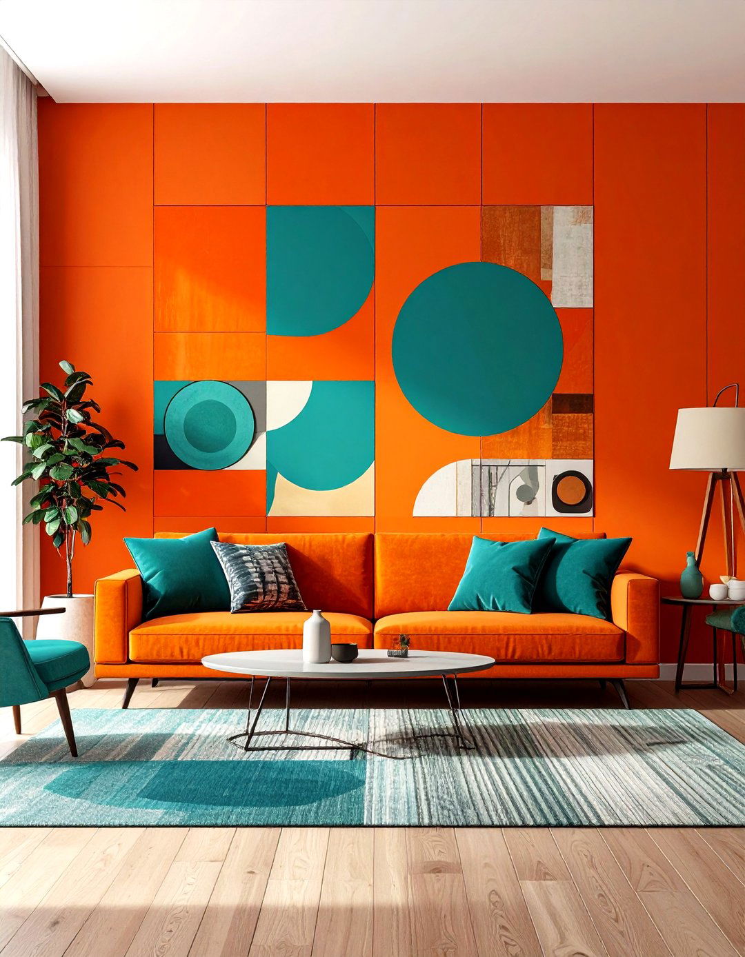Orange Color Block Accent Wall with Artistic Design - 20 Orange Accent Wall Ideas