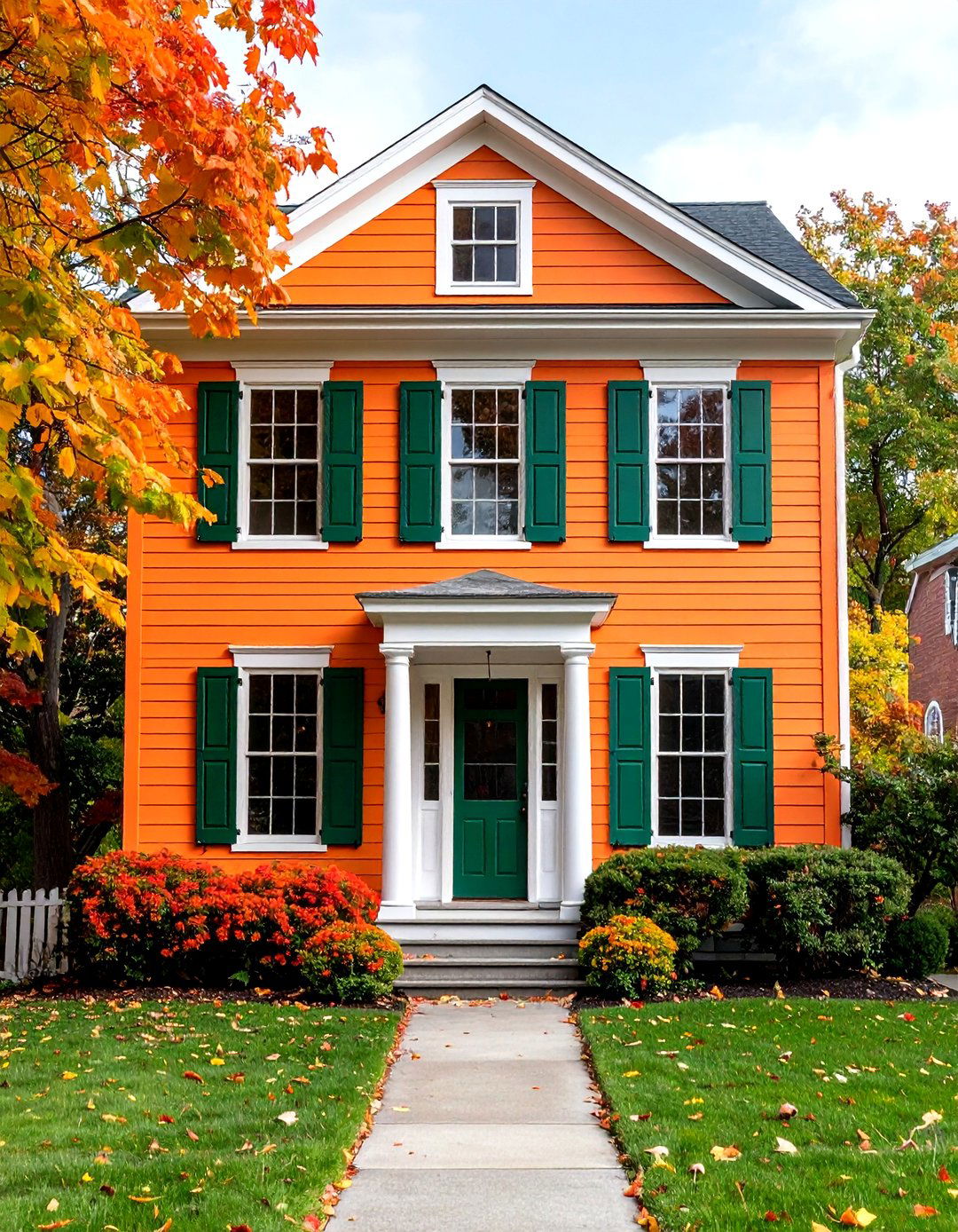 Orange House Exterior with Green Shutters Contrast - 20 Orange House Exterior Ideas