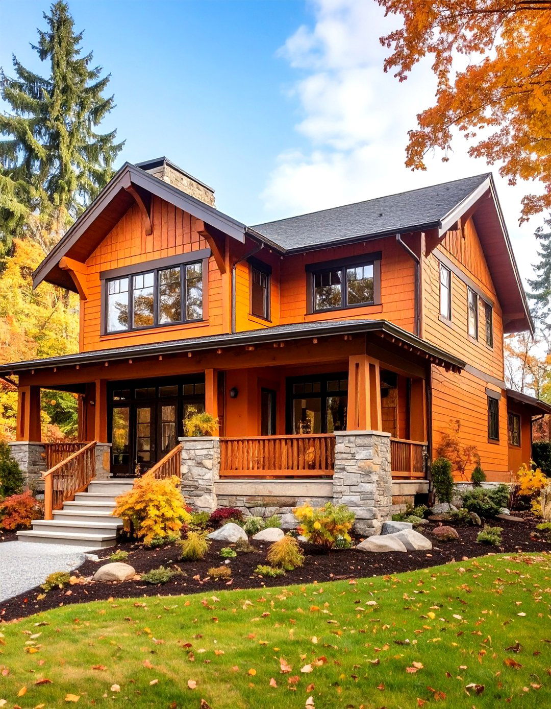 Orange House Exterior with Natural Wood Element Integration - 20 Orange House Exterior Ideas