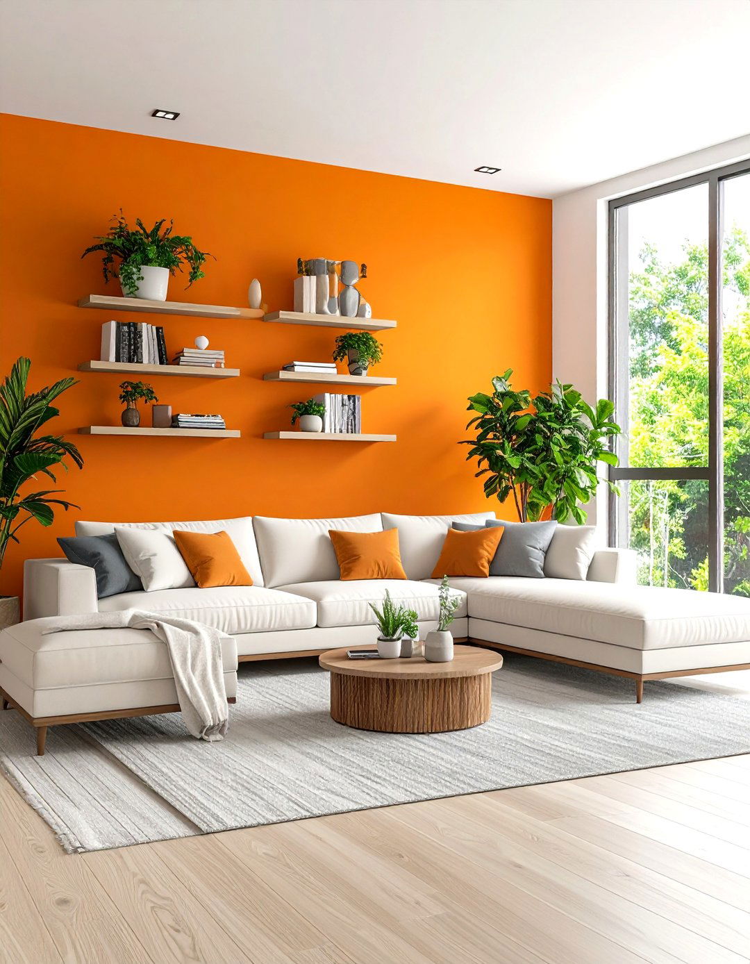 Orange Living Room Accent Wall for Social Warmth - 20 Orange Accent Wall Ideas