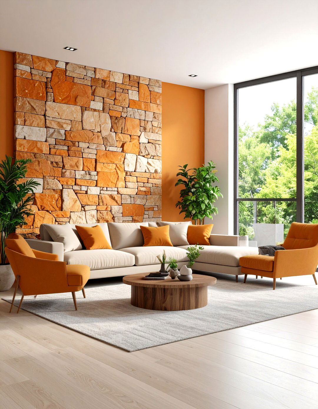 Orange Stone Accent Wall with Natural Texture - 20 Orange Accent Wall Ideas