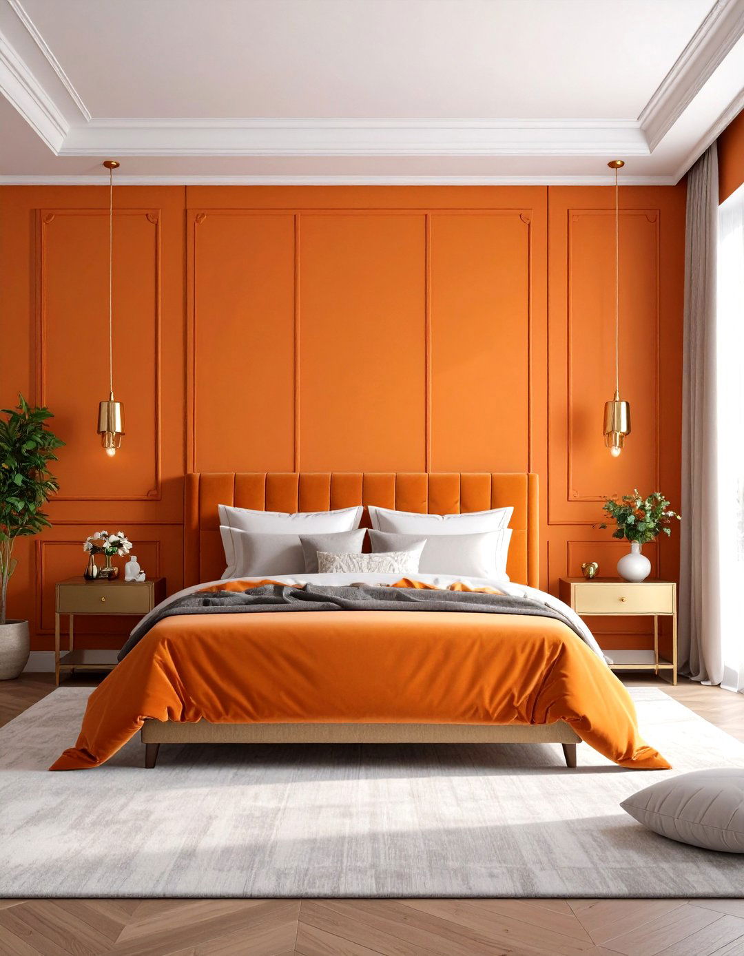 Orange Velvet Textured Accent Wall for Luxurious Appeal - 20 Orange Accent Wall Ideas