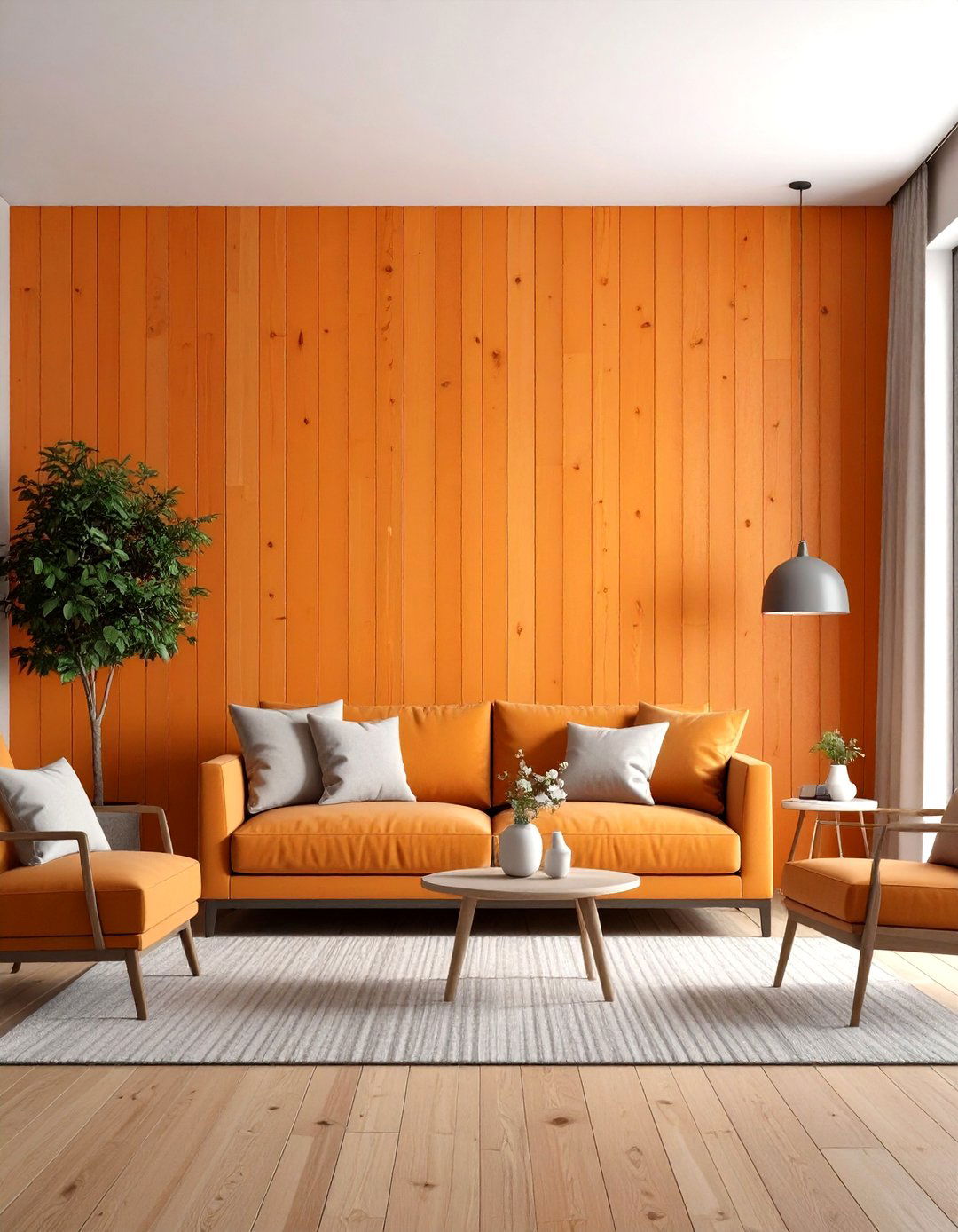 Orange Wood Panel Accent Wall with Natural Warmth - 20 Orange Accent Wall Ideas