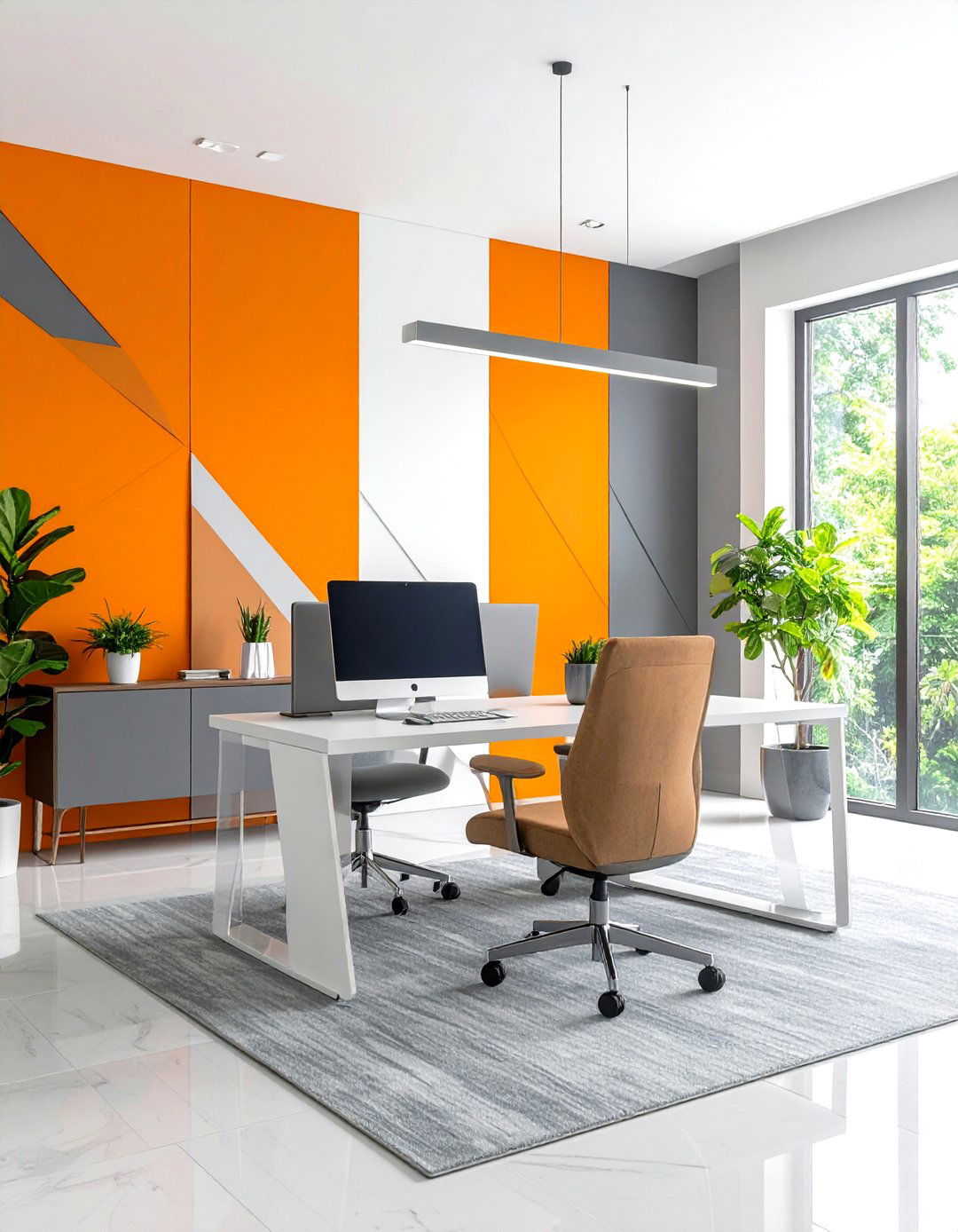 Orange and Gray Accent Wall for Contemporary Style - 20 Orange Accent Wall Ideas