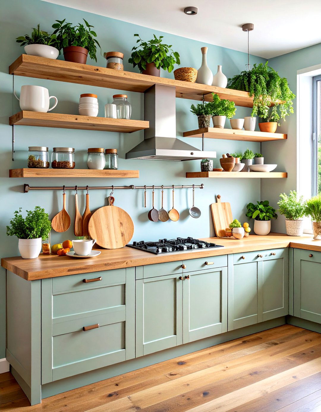 Organic Kitchen Design with Open Floating Shelves - 20 Organic Kitchen Design Ideas