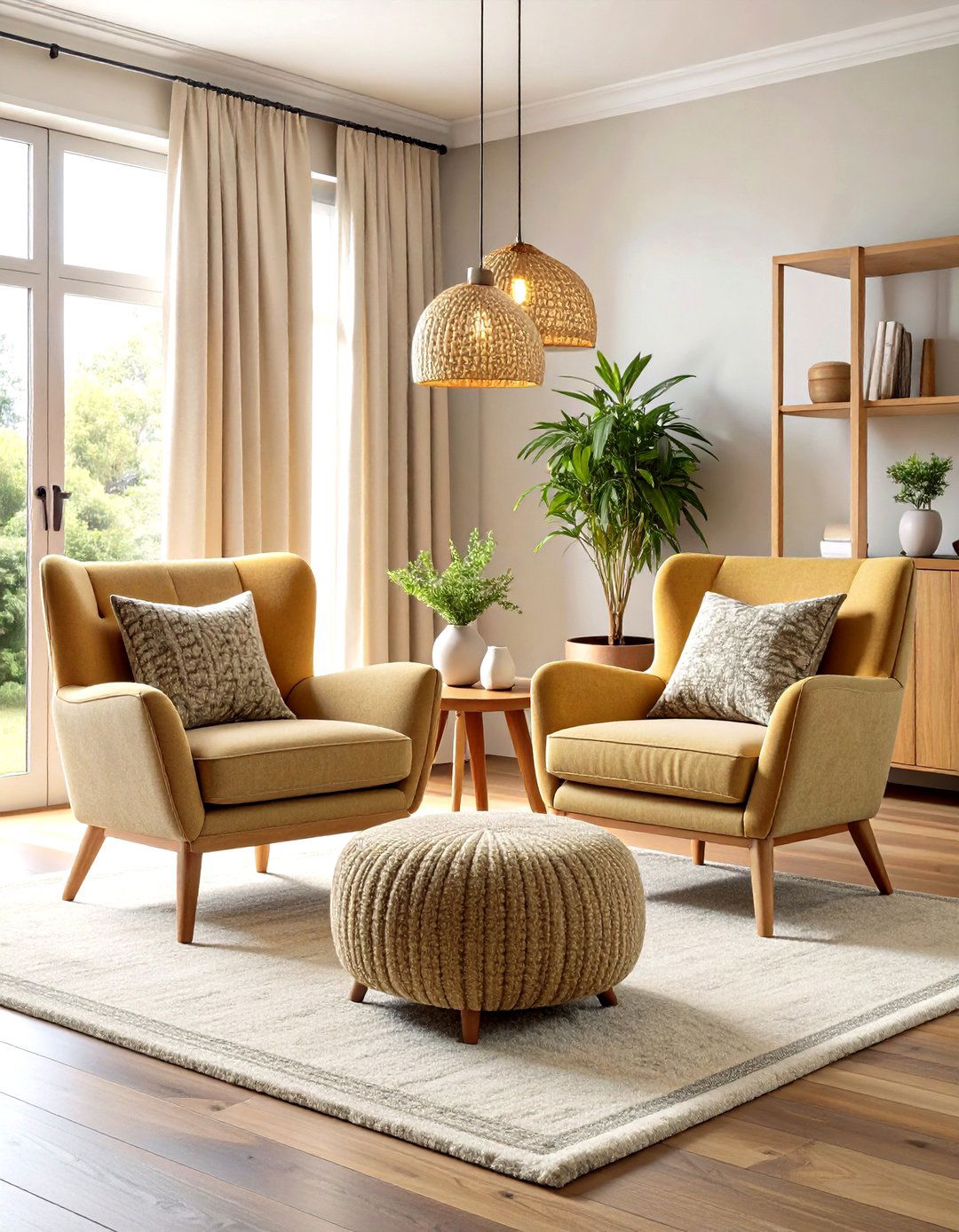 Organic Modern Living Room Boucle Fabric Accents - 20 Organic Modern Living Room Design Ideas