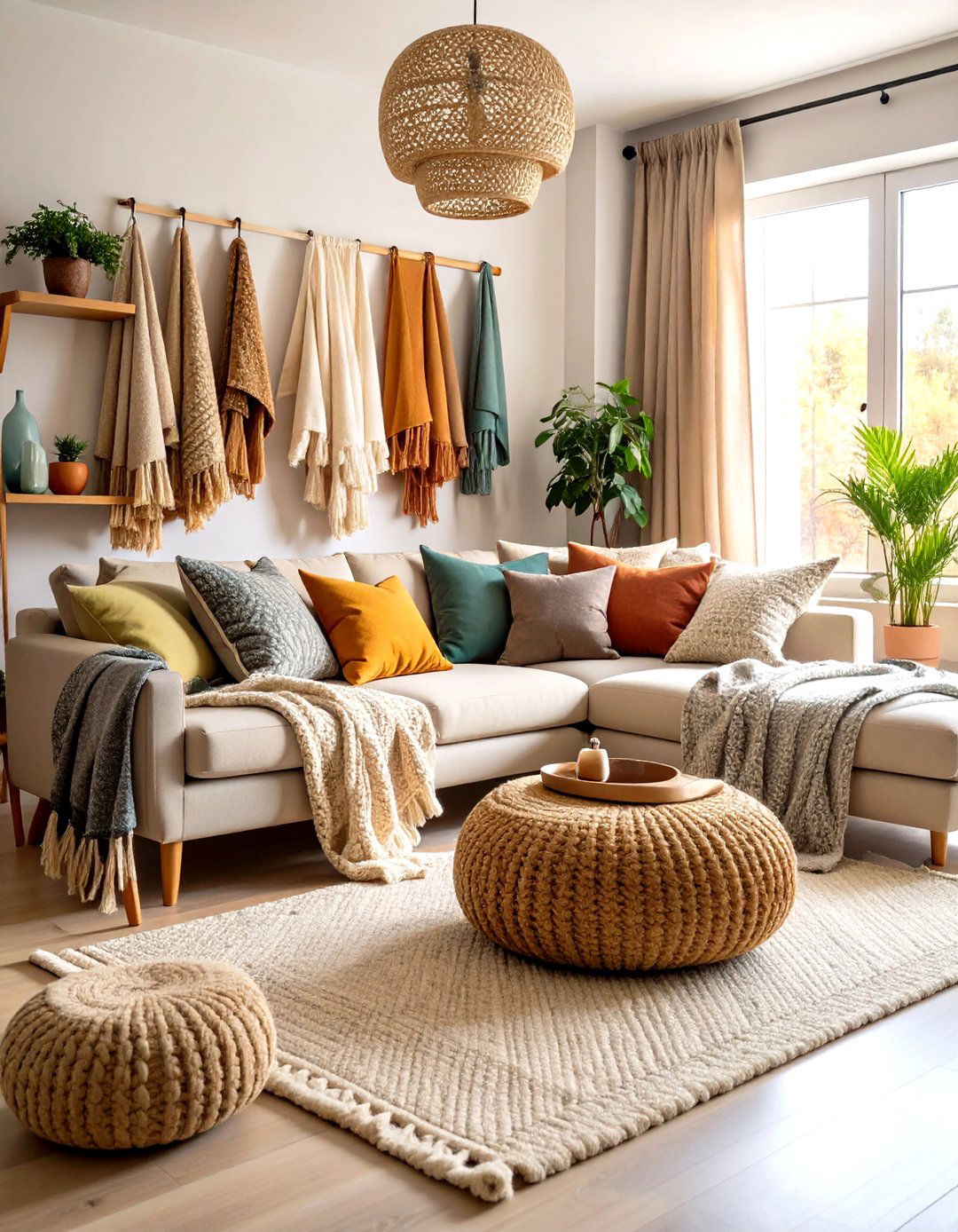 Organic Modern Living Room Layered Textile Elements - 20 Organic Modern Living Room Design Ideas