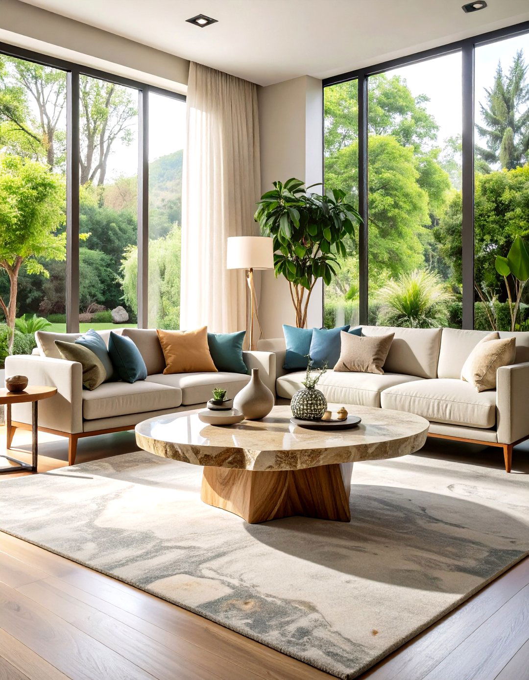 Organic Modern Living Room Natural Stone Coffee Tables - 20 Organic Modern Living Room Design Ideas