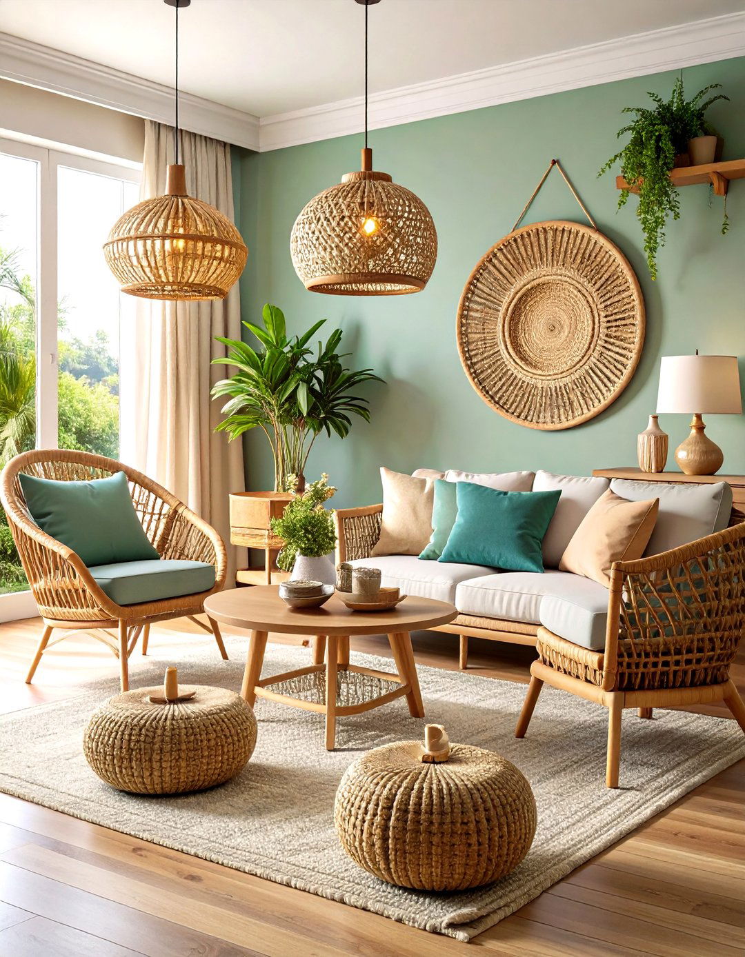 Organic Modern Living Room Wicker and Rattan Details - 20 Organic Modern Living Room Design Ideas