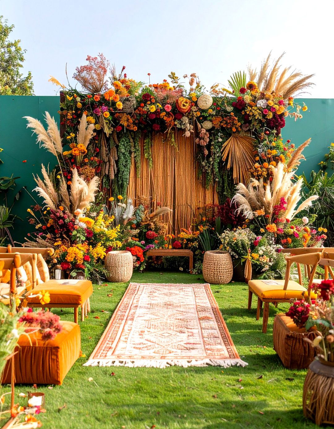 Organic Wedding Backdrop with Dried Flower and Seed Pod Arrangements - 20 Wedding Backdrop Ideas