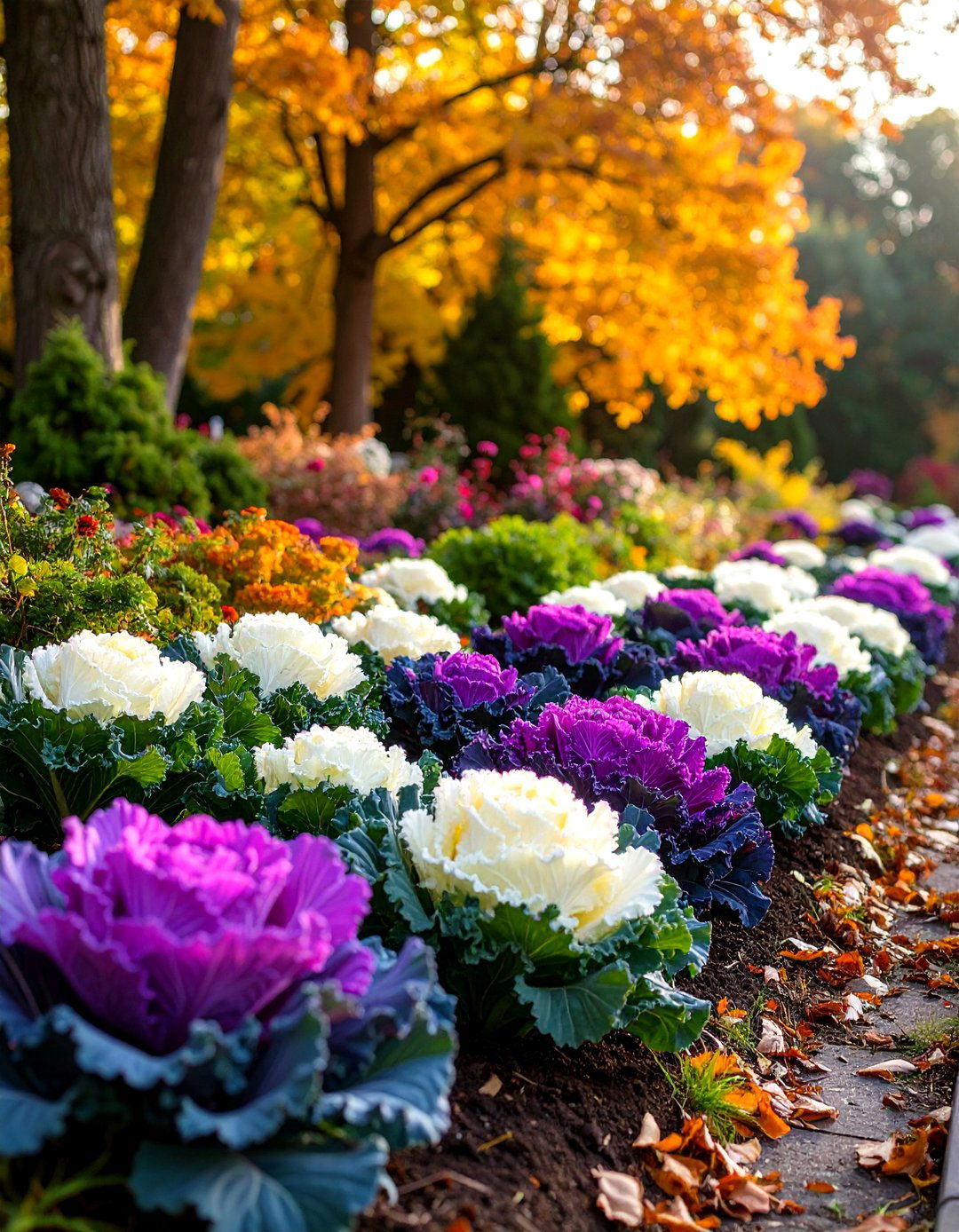 Ornamental Cabbage and Kale Garden Border - 20 Low Maintenance Garden Border Ideas