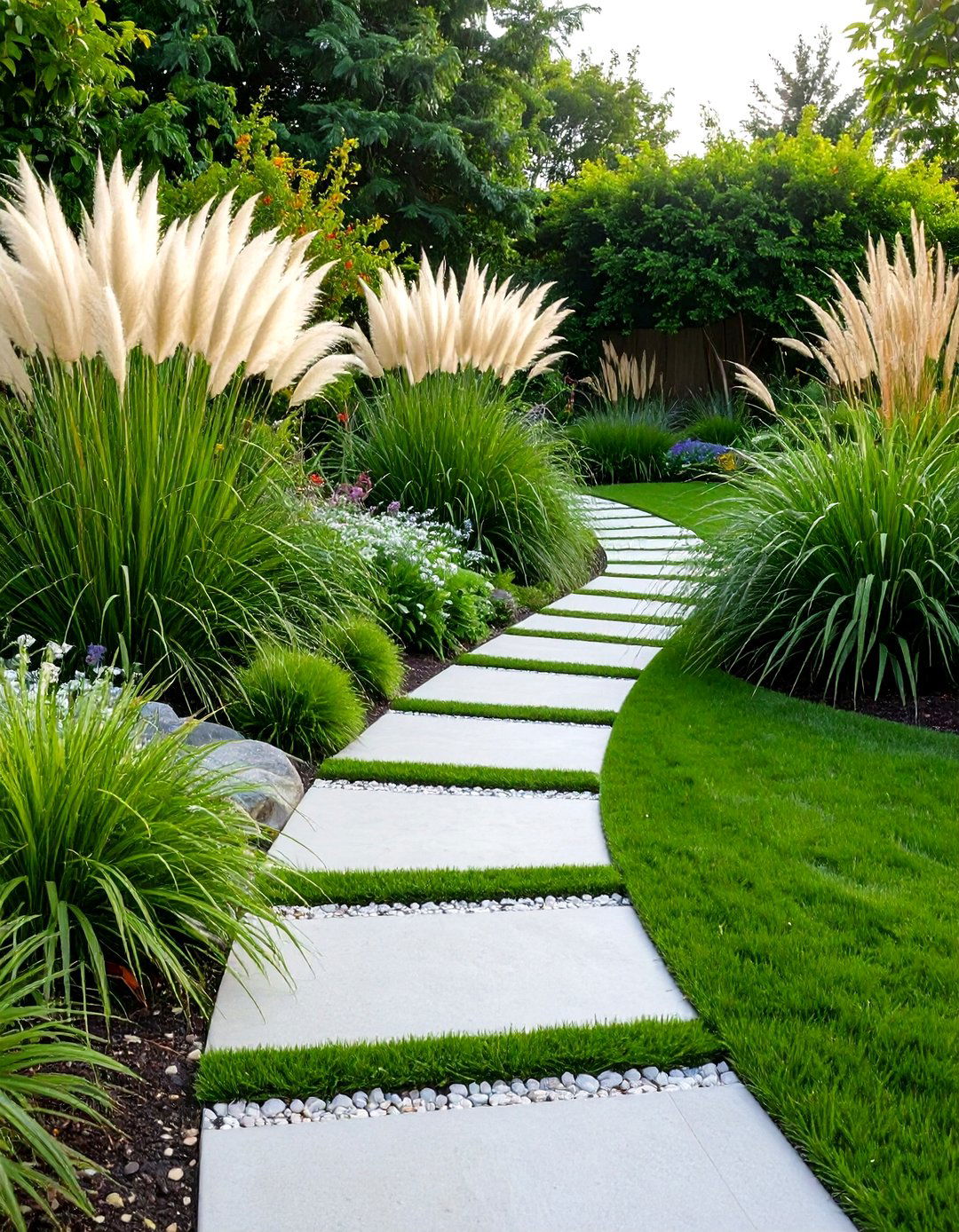 Ornamental Grass Garden Border Pathway - 20 Low Maintenance Garden Border Ideas