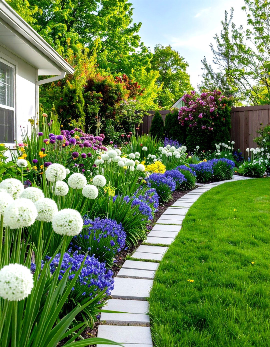 Ornamental Onion Garden Border Spring Display - 20 Low Maintenance Garden Border Ideas