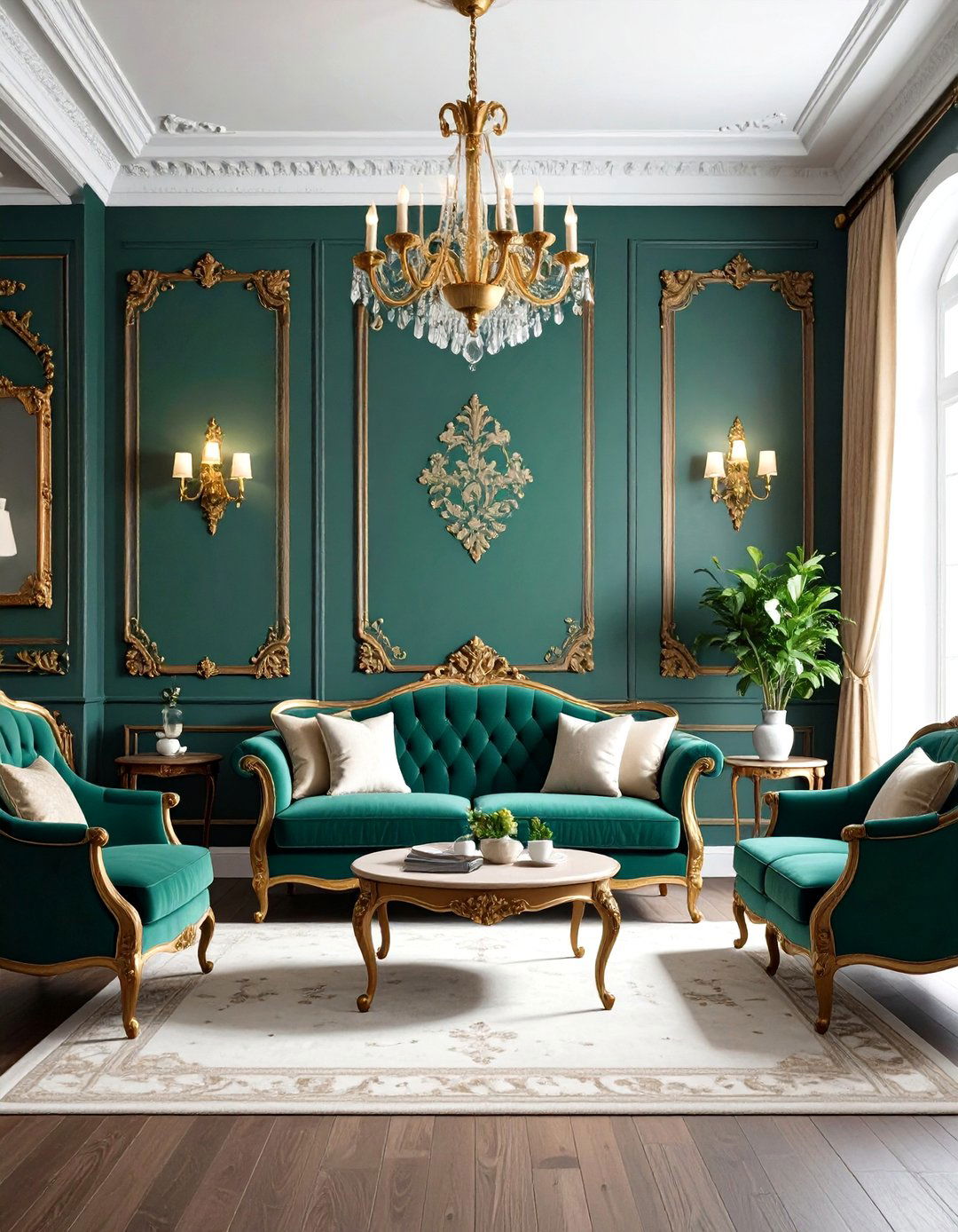 Ornate Patterned Wallpaper - 20 Victorian Dark Green Living Room Ideas