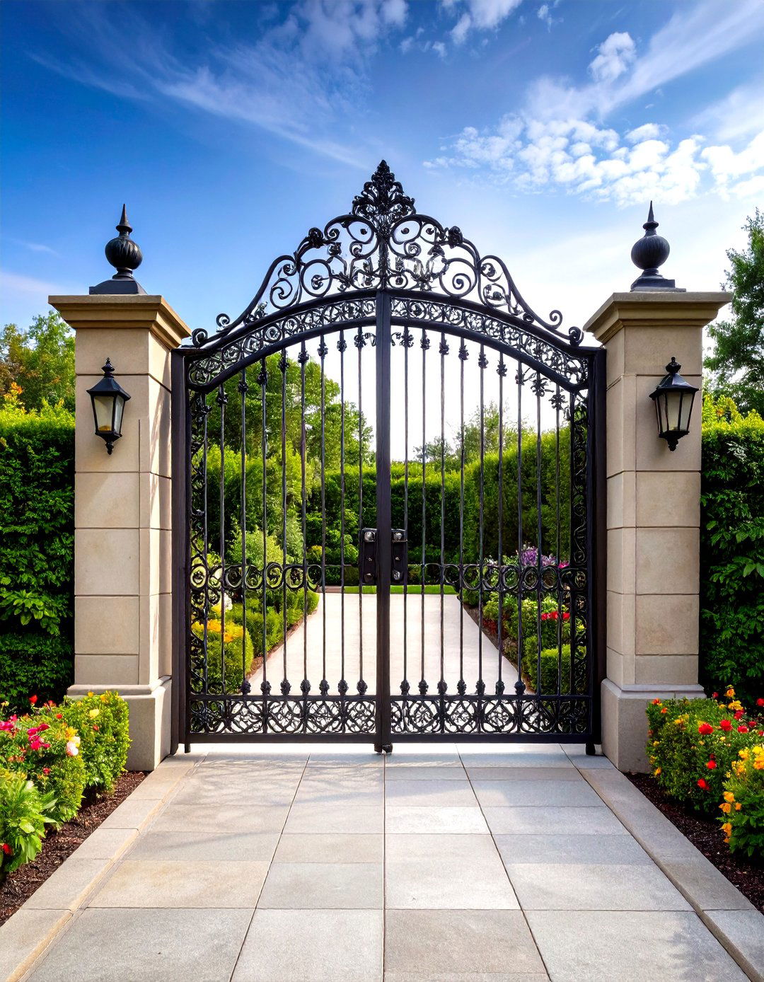 Ornate Wrought Iron Metal Garden Gate with Scrollwork - 20 Metal Garden Gate Ideas