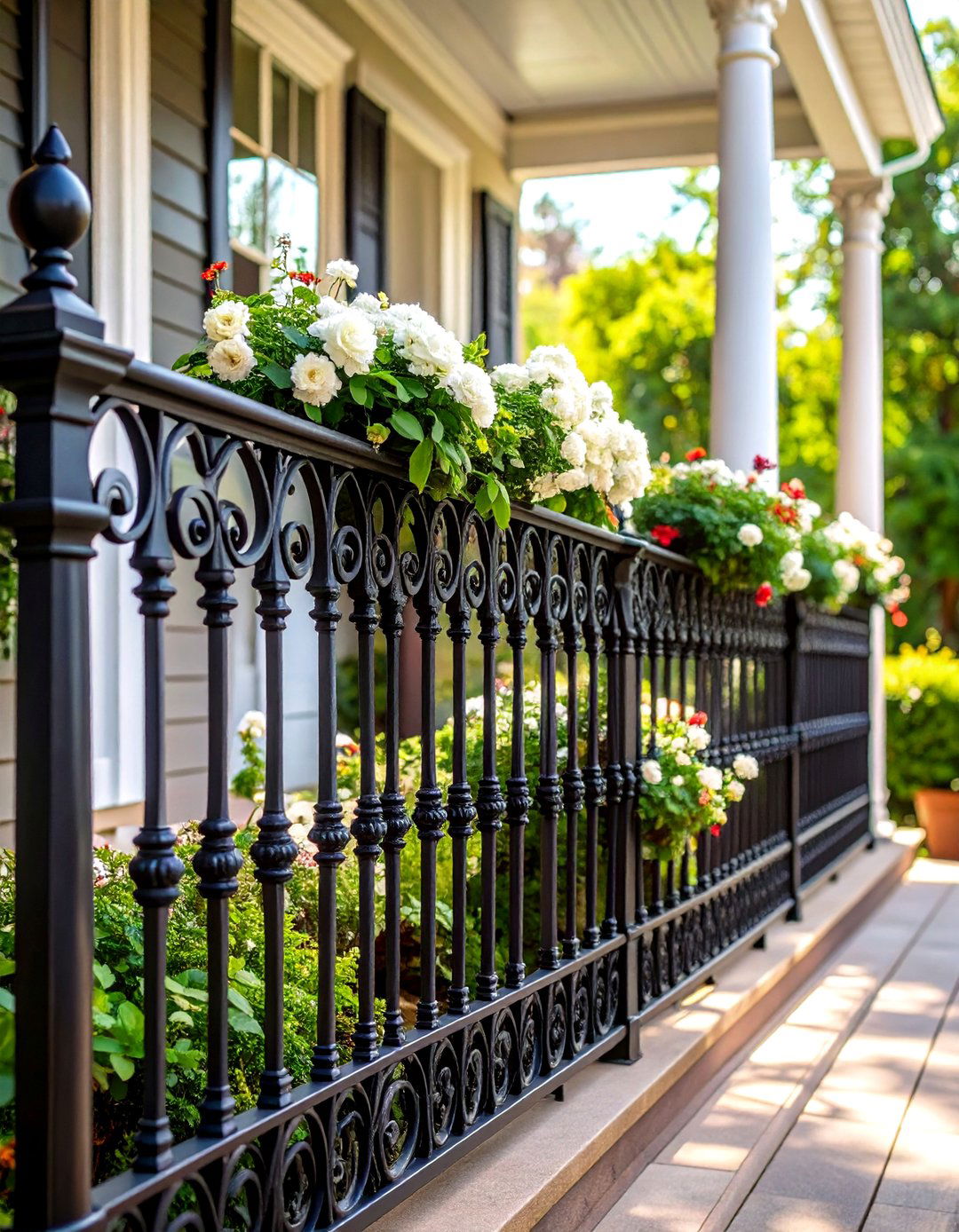 Ornate Wrought Iron Porch Railing - 20 Porch Railing Ideas