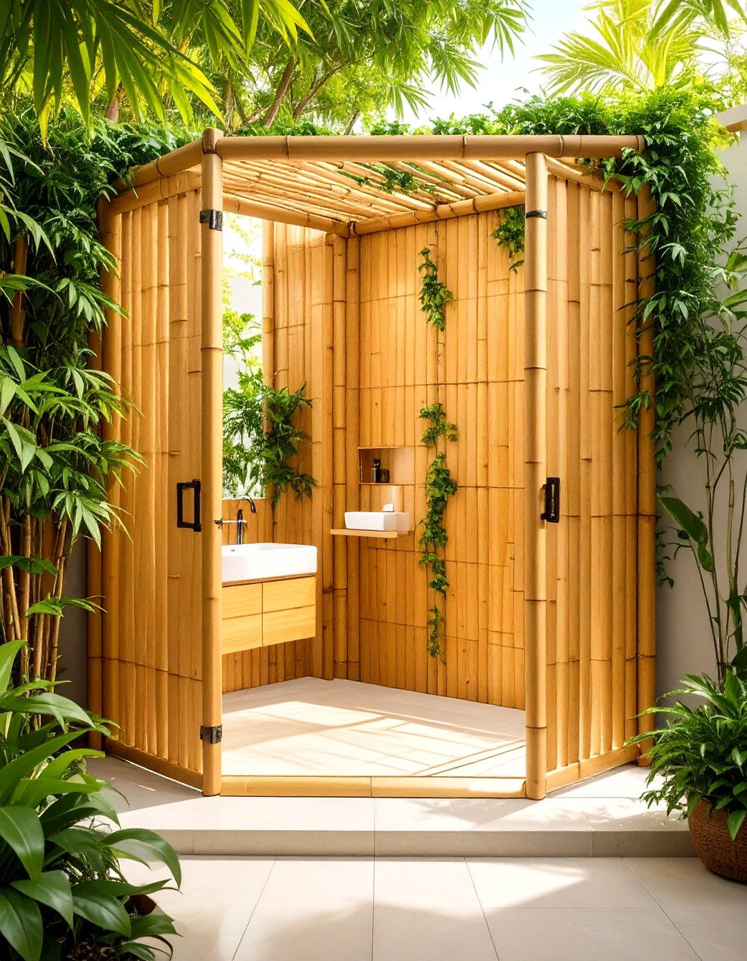 Outdoor Bathroom Bamboo Privacy Enclosure - 20 Outdoor Bathroom Ideas