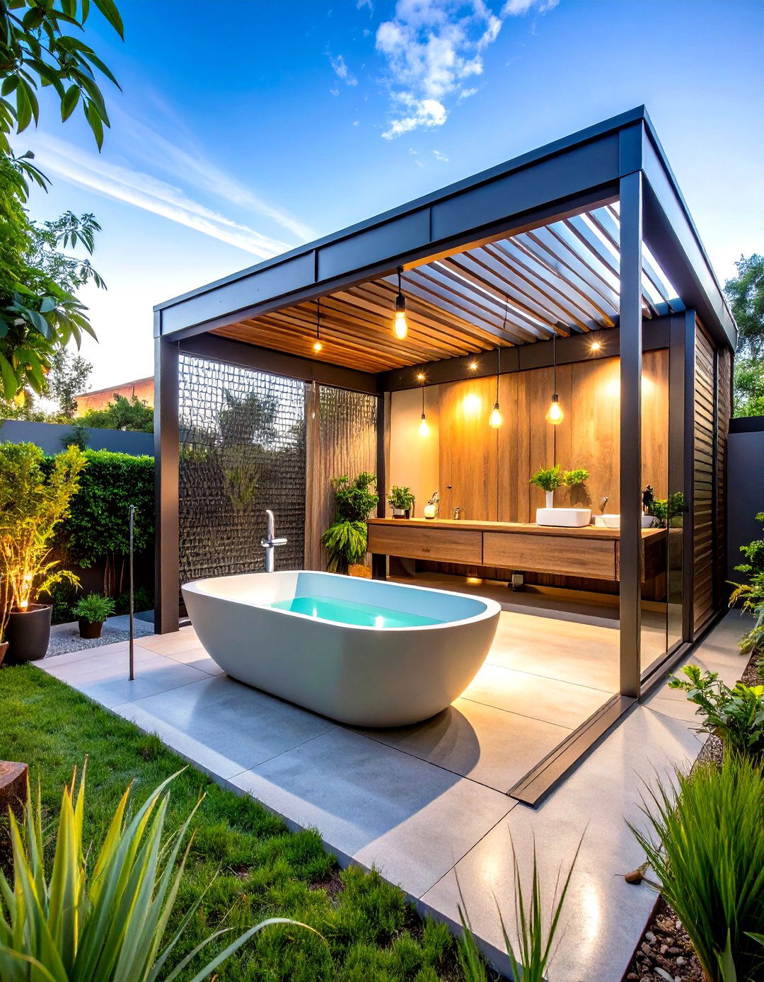 Outdoor Bathroom Industrial Metal Framework - 20 Outdoor Bathroom Ideas