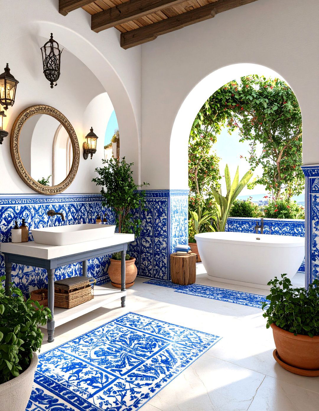 Outdoor Bathroom Mediterranean Tile Feature - 20 Outdoor Bathroom Ideas