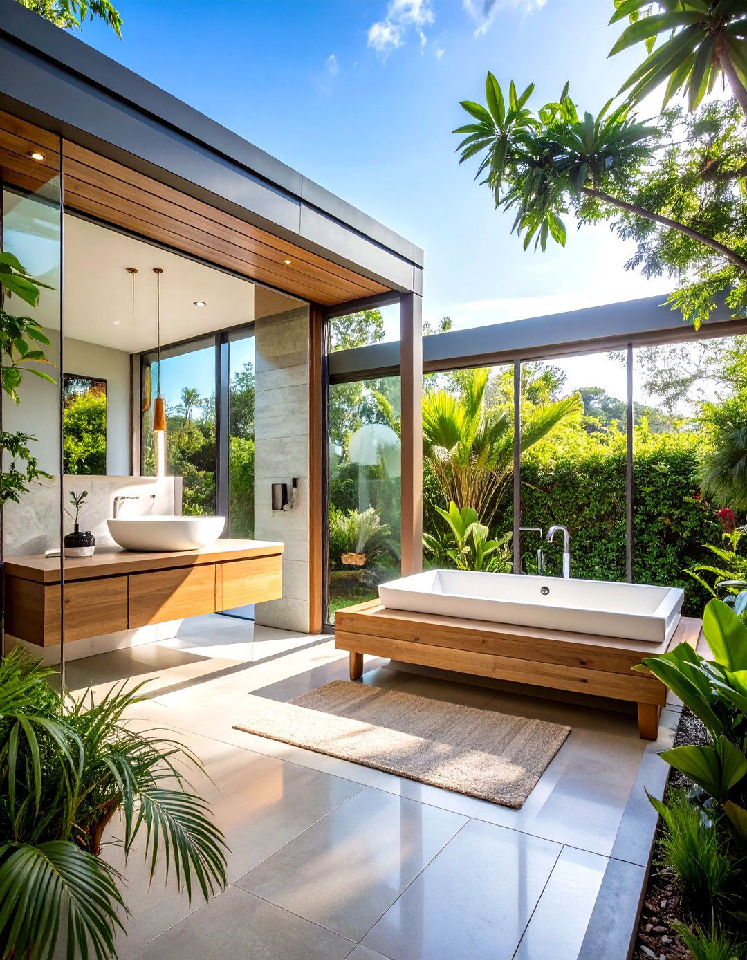 Outdoor Bathroom Modern Glass Panel Design - 20 Outdoor Bathroom Ideas