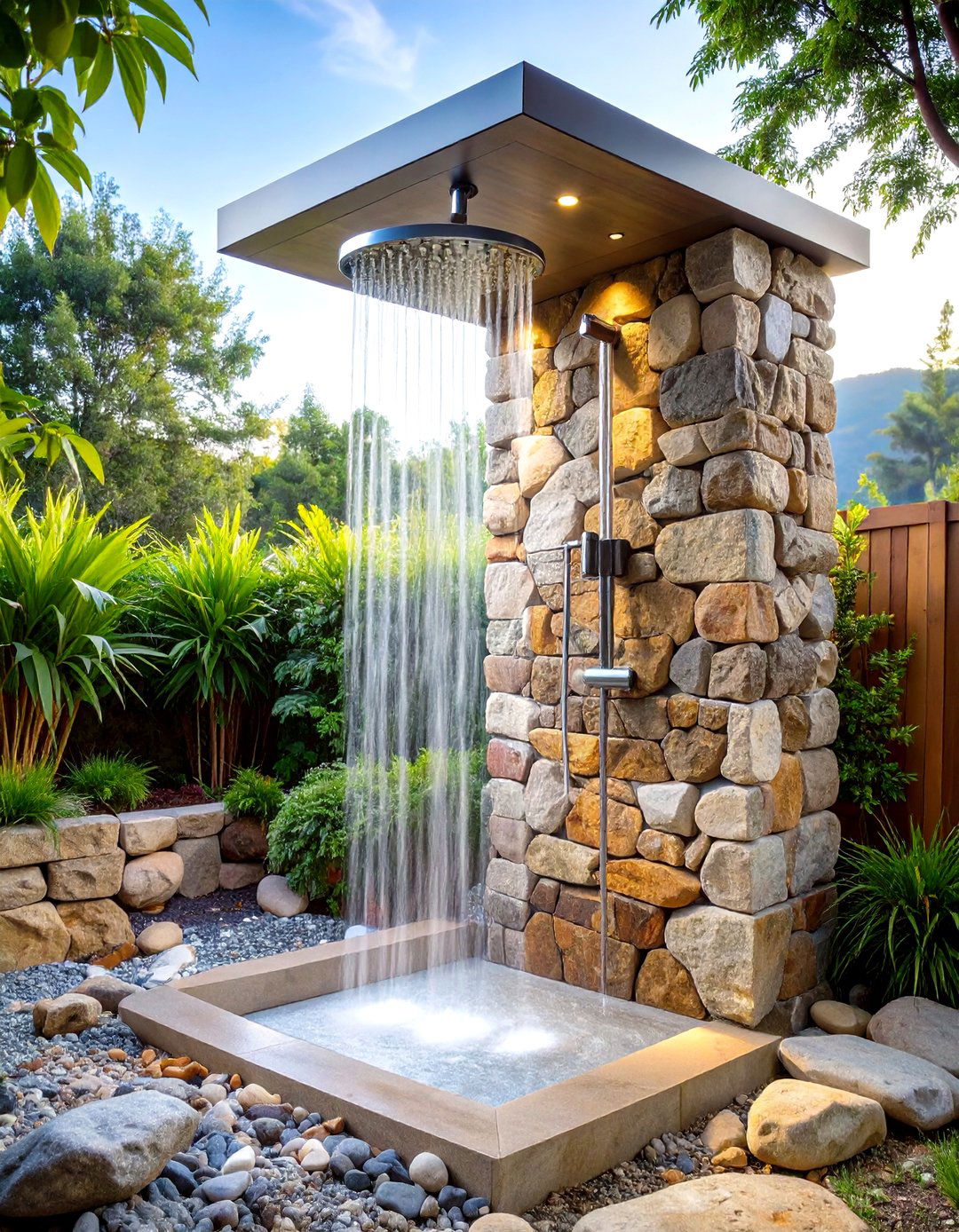 Outdoor Bathroom Stone Wall Shower - 20 Outdoor Bathroom Ideas