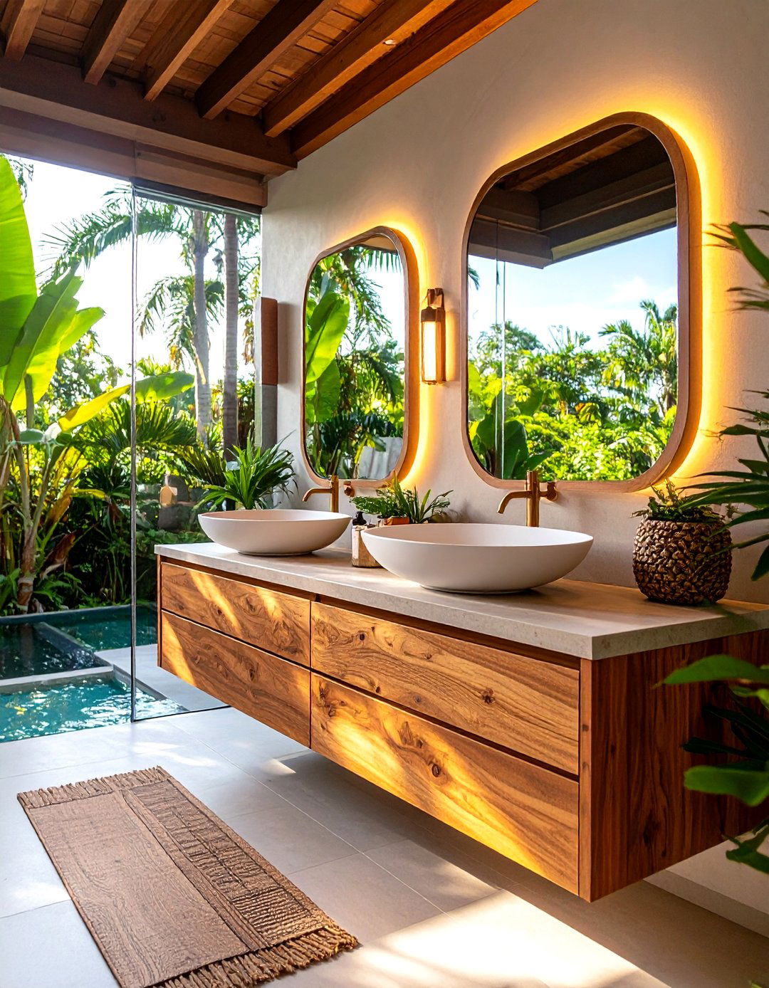 Outdoor Bathroom Teak Vanity Station - 20 Outdoor Bathroom Ideas