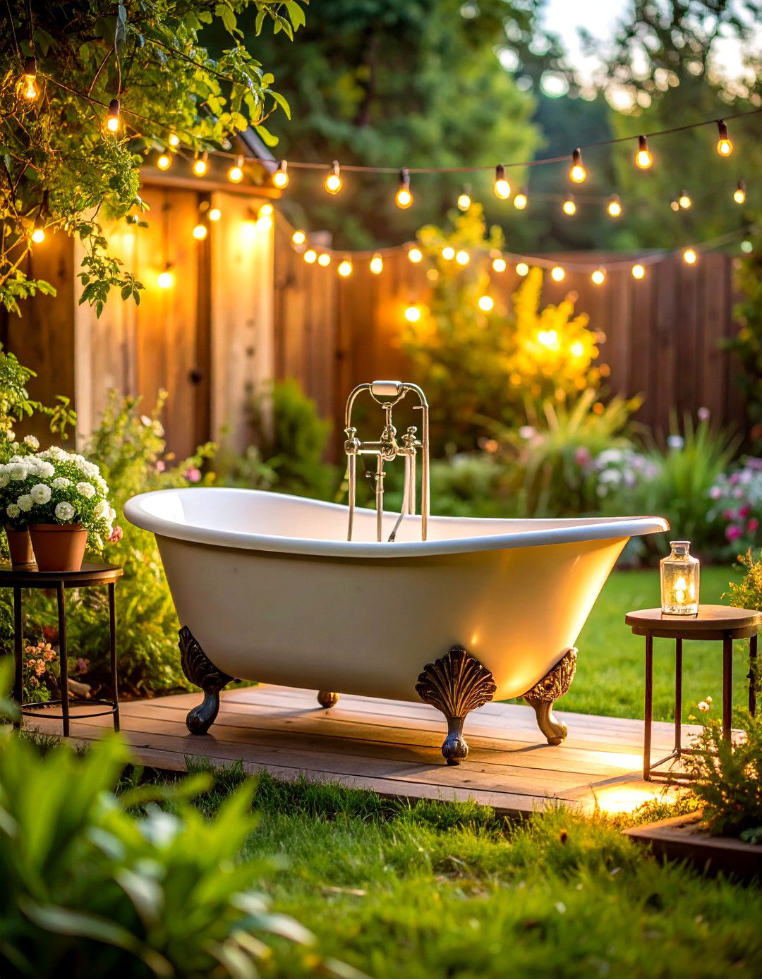 Outdoor Bathroom Vintage Clawfoot Tub Setup - 20 Outdoor Bathroom Ideas