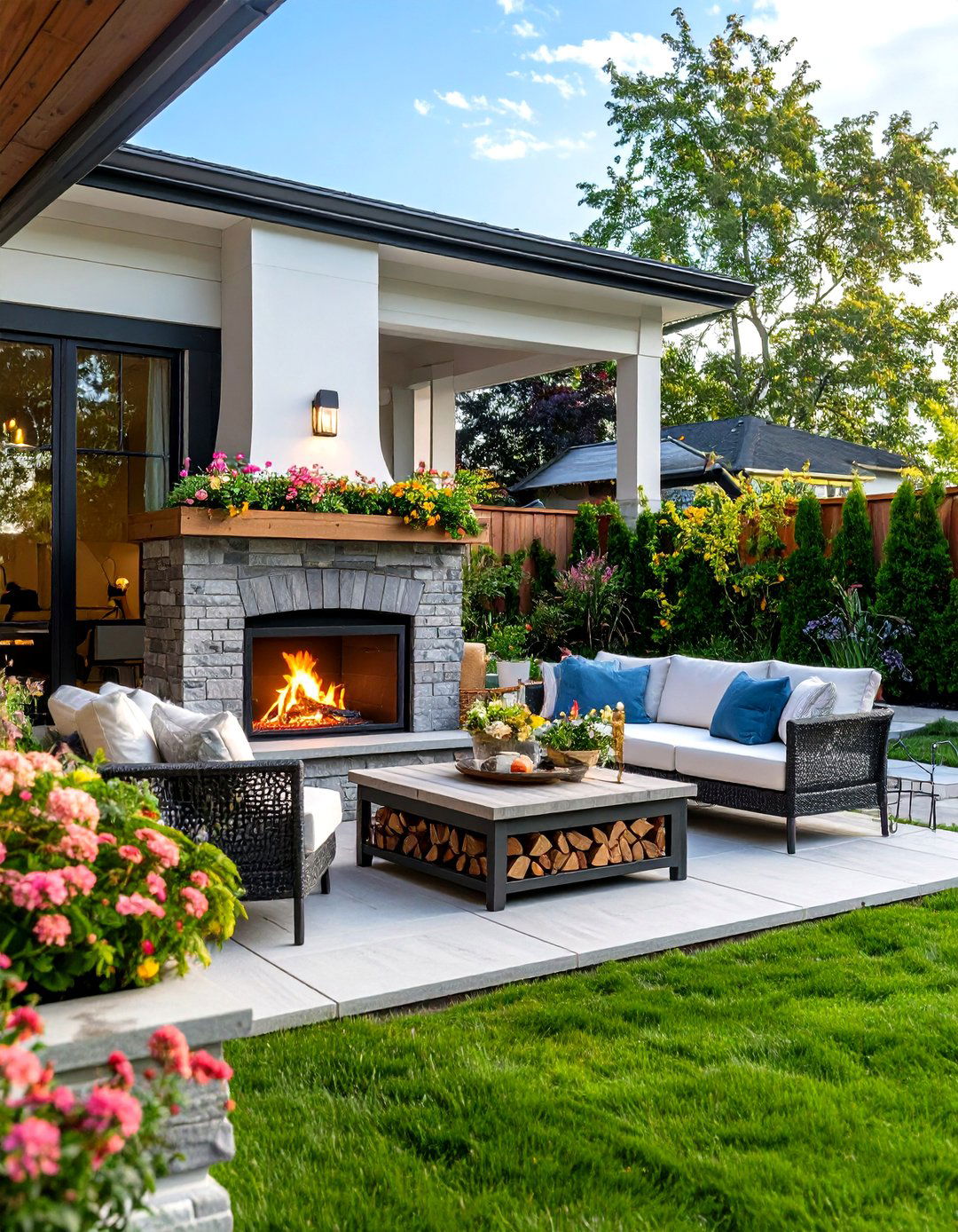 Outdoor Corner Fireplace with Storage - 20 Outdoor Corner Fireplace Ideas