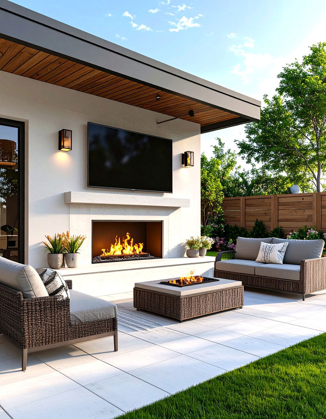 Outdoor Covered Patio Electric Fireplace Setup - 20 Electric Fireplace Ideas With Tv Above