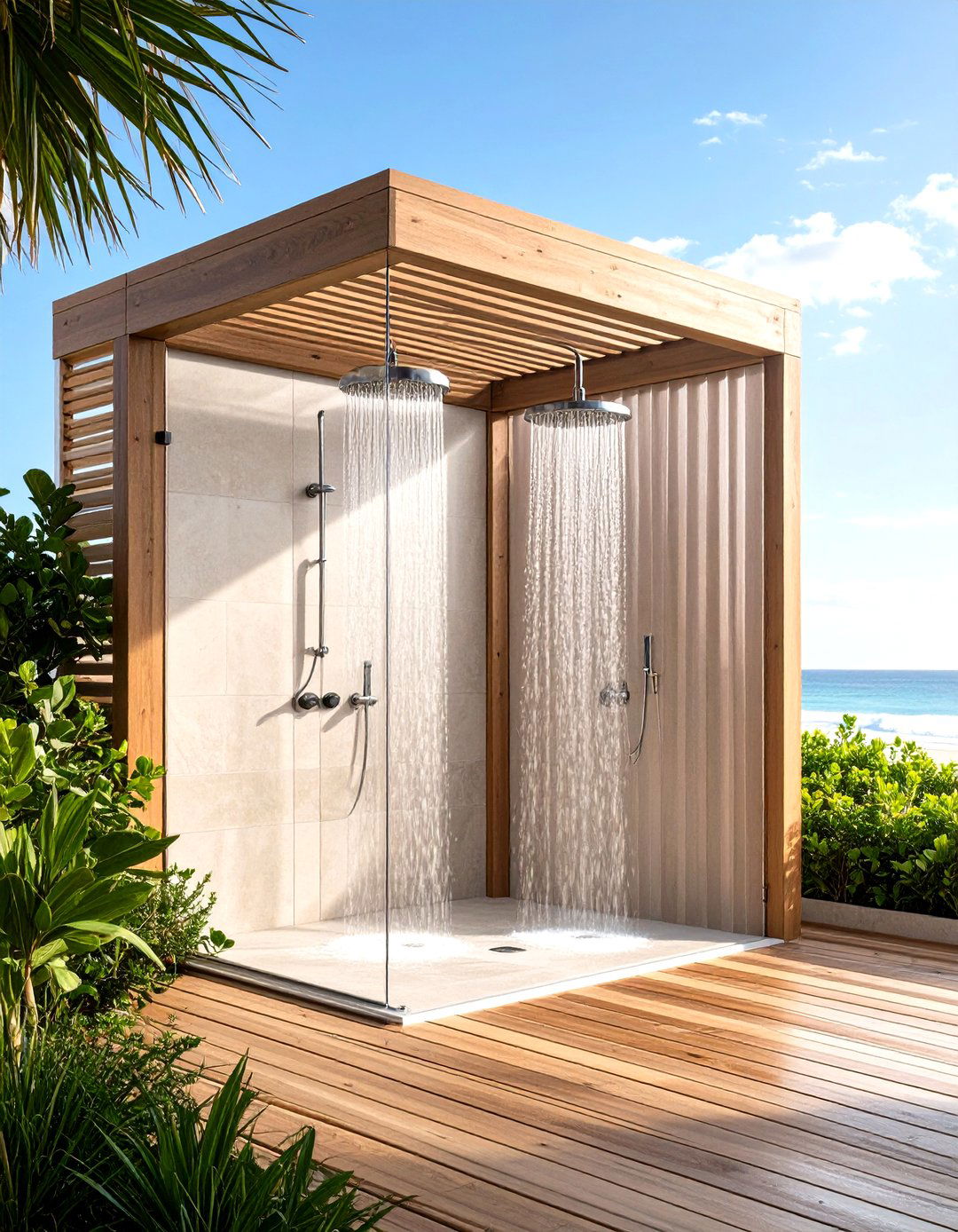 Outdoor Double Shower for Coastal Living - 20 Double Shower Ideas