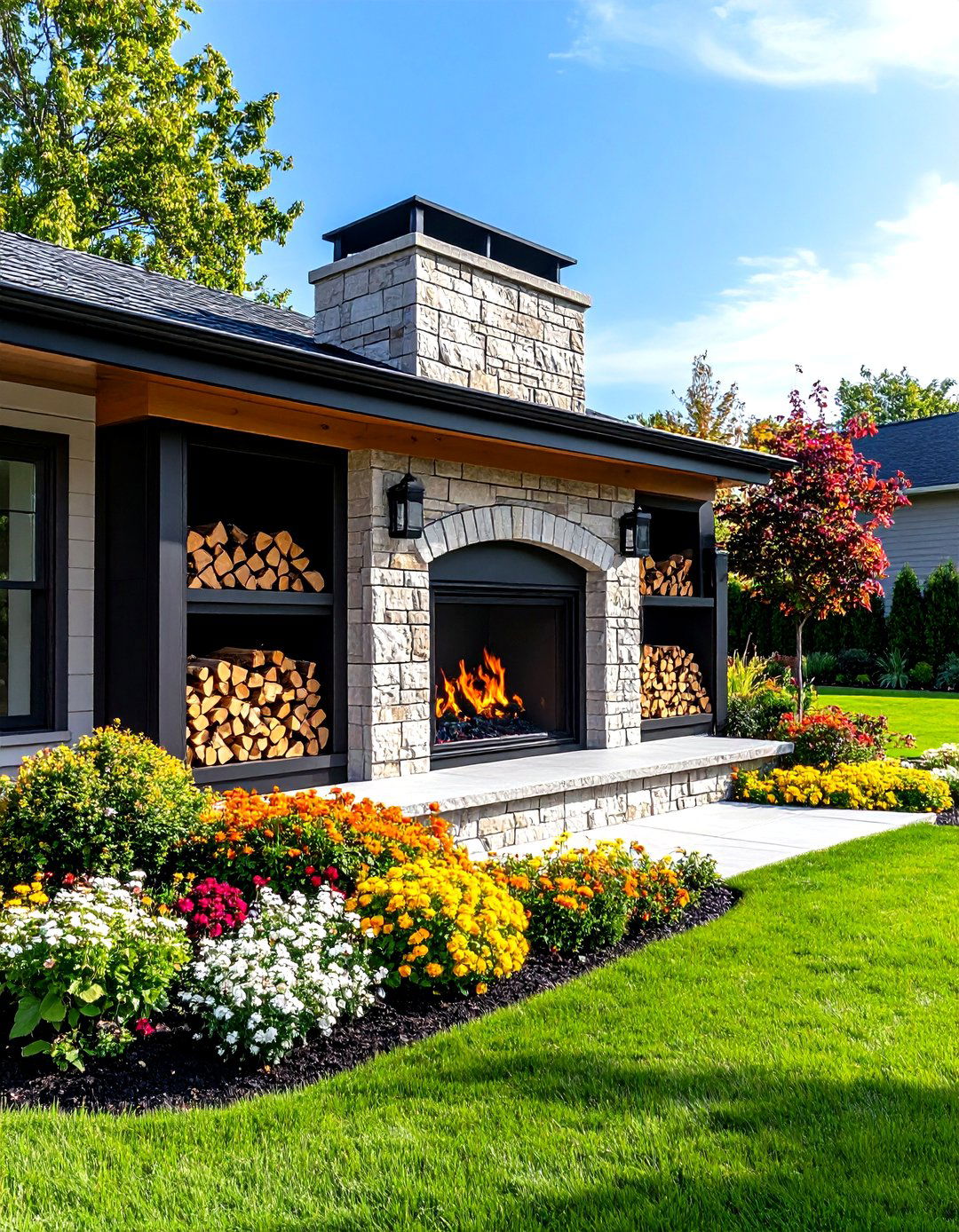 Outdoor Fireplace Built in Wood Storage Integration - 20 Outdoor Fireplace Ideas