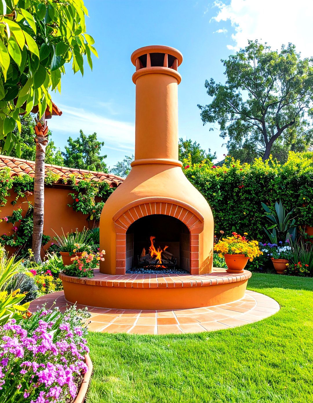 Outdoor Fireplace Chiminea Style Traditional Design - 20 Outdoor Fireplace Ideas