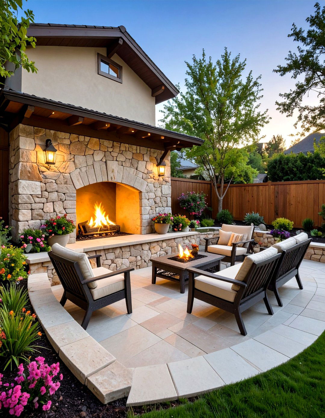 Outdoor Fireplace Combination - 20 Sunken Patio Ideas