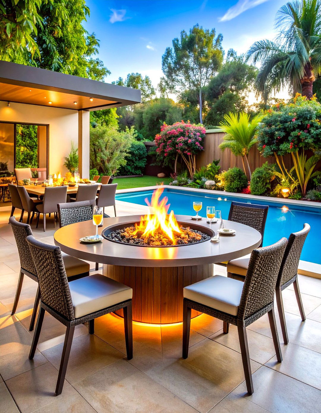 Outdoor Fireplace Fire Table Entertainment Setup - 20 Outdoor Fireplace Ideas